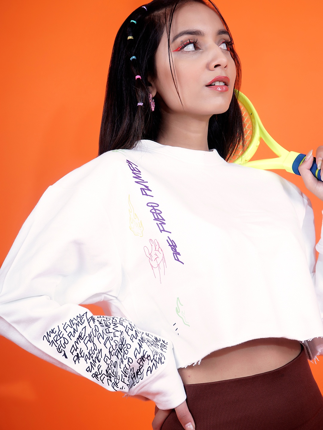 

Stylecast X Hersheinbox Women White Typography Printed Pure Cotton Crop Sweatshirt
