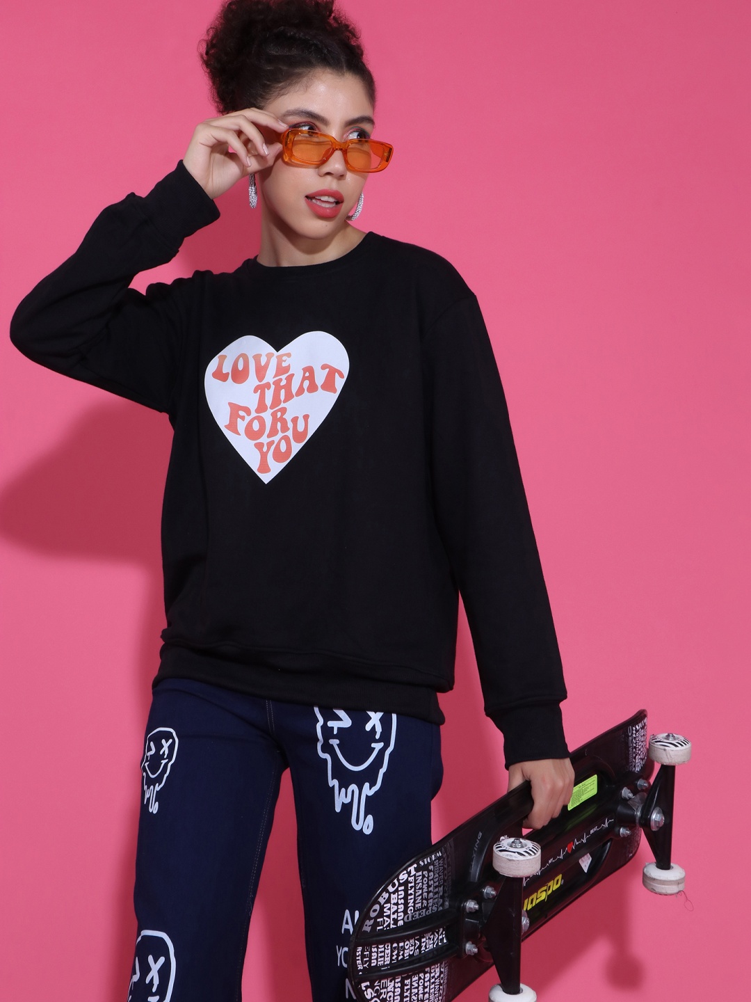 

Stylecast X Hersheinbox Women Black Typography Printed Pure Cotton Sweatshirt