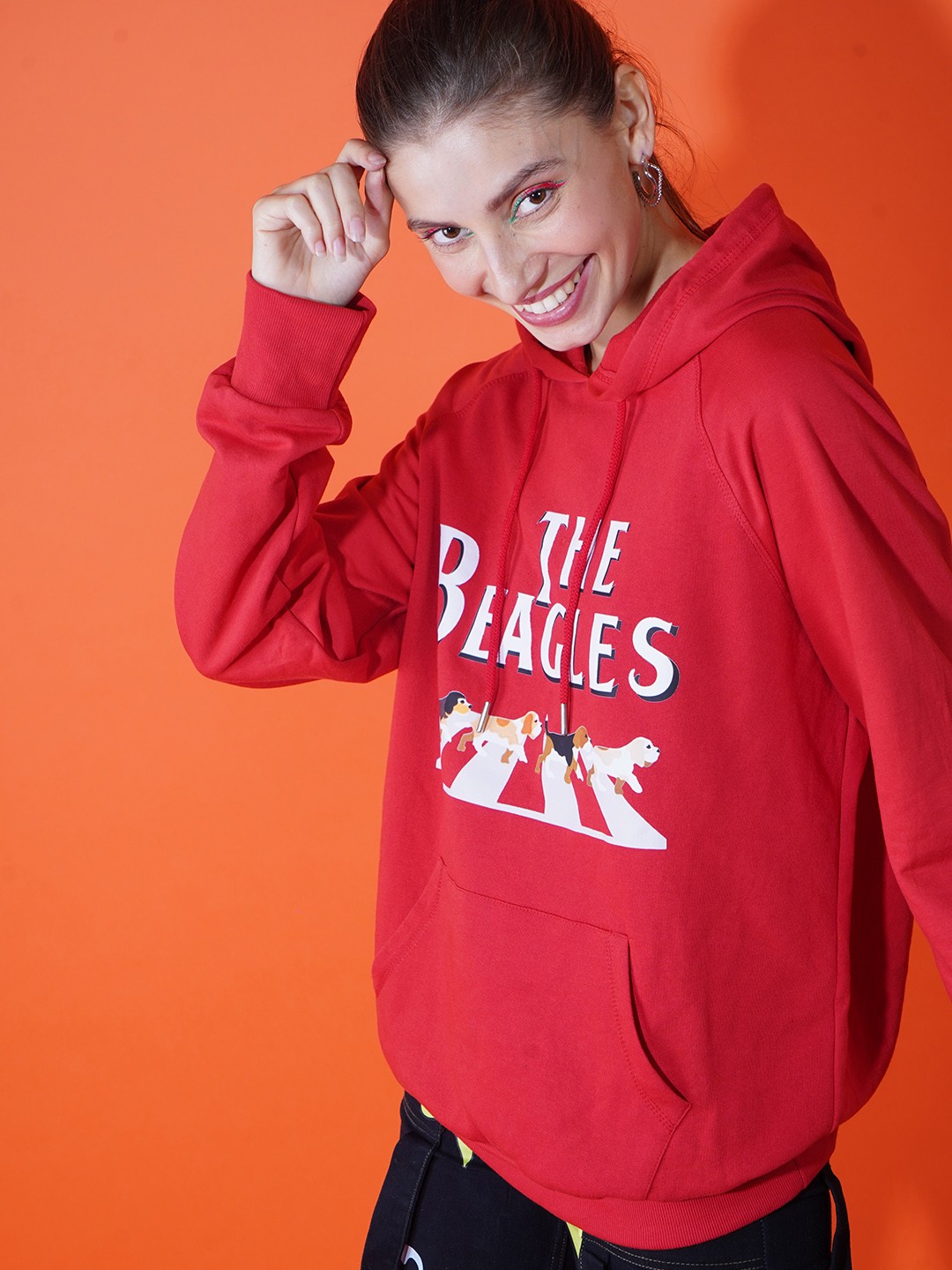 

Stylecast X Hersheinbox Women Red Pure Cotton Printed Hooded Sweatshirt