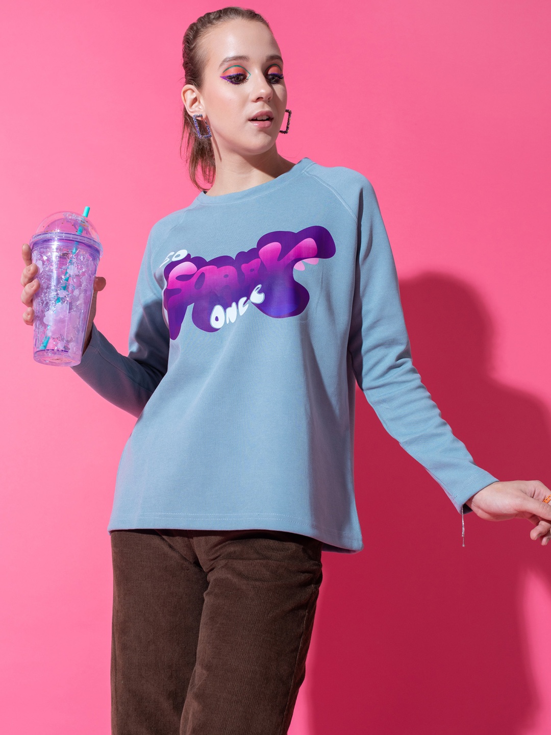 

Stylecast X Hersheinbox Women Blue Typography Printed Pure Cotton Sweatshirt