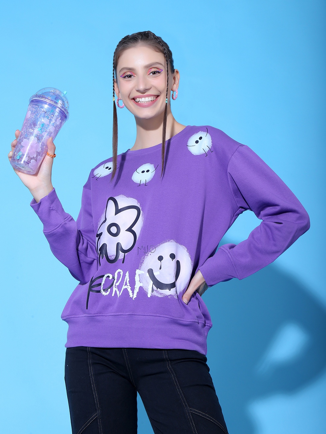 

Stylecast X Hersheinbox Women Purple Printed Pure Cotton Sweatshirt
