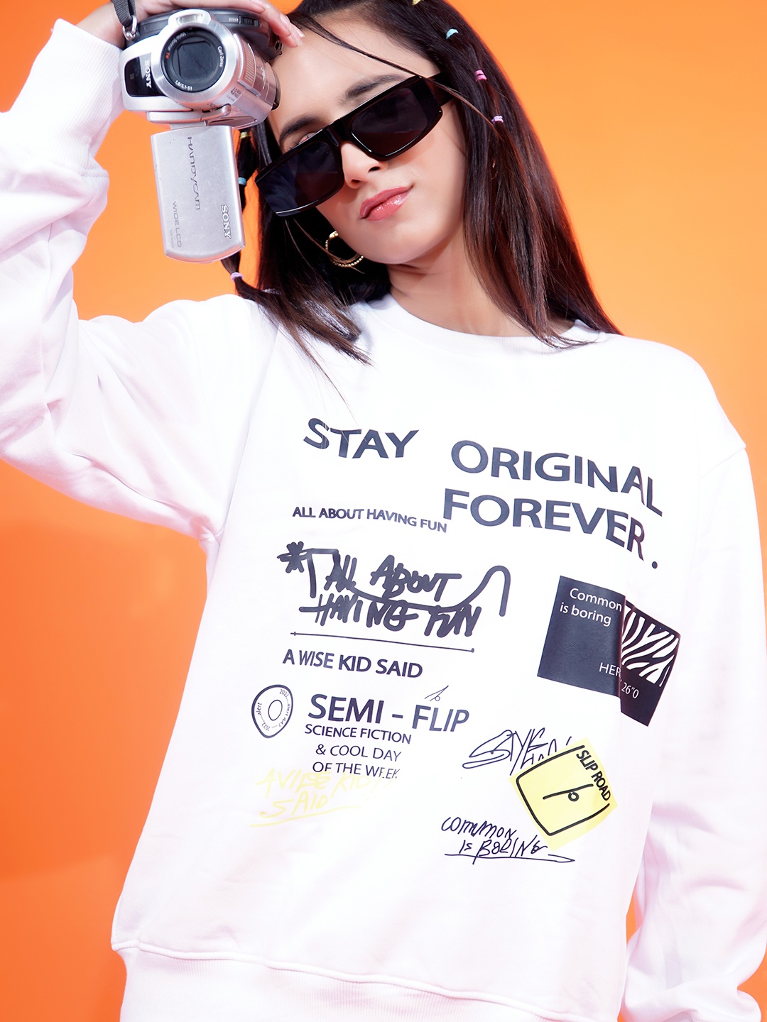 

Stylecast X Hersheinbox Women White Graphic Printed Pure Cotton Sweatshirt