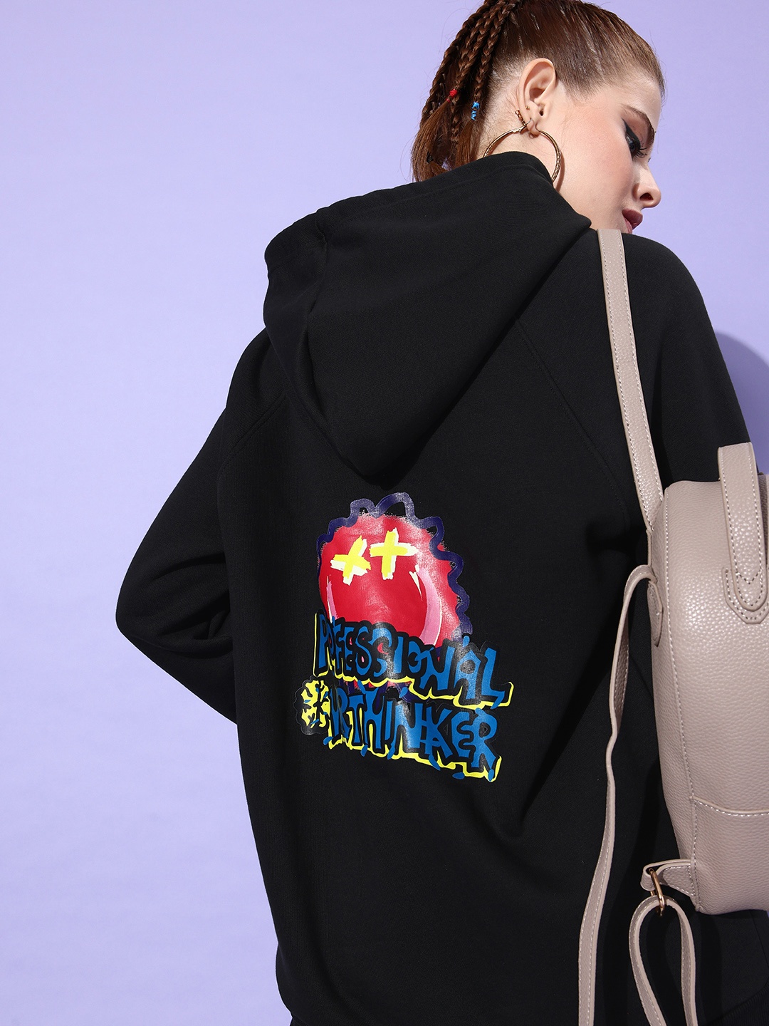 

Stylecast X Hersheinbox Women Black Printed Hooded Pure Cotton Sweatshirt