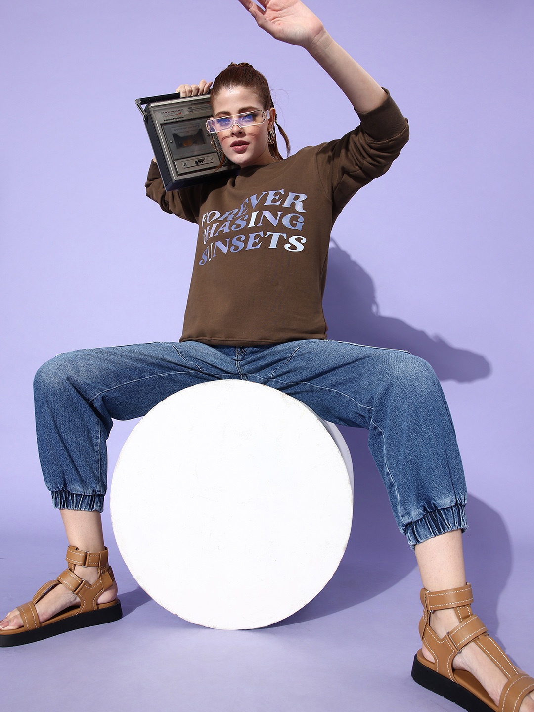 

Stylecast X Hersheinbox Women Brown Typography Printed Pure Cotton Sweatshirt