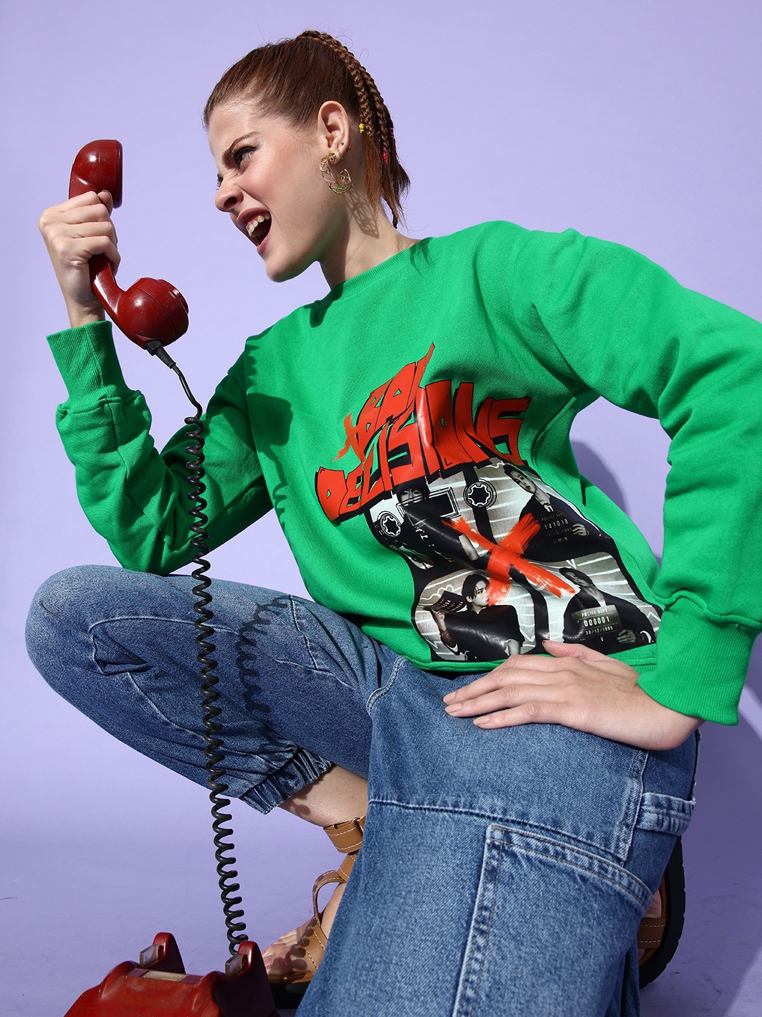 

Stylecast X Hersheinbox Women Green Graphic Printed Pure Cotton Sweatshirt