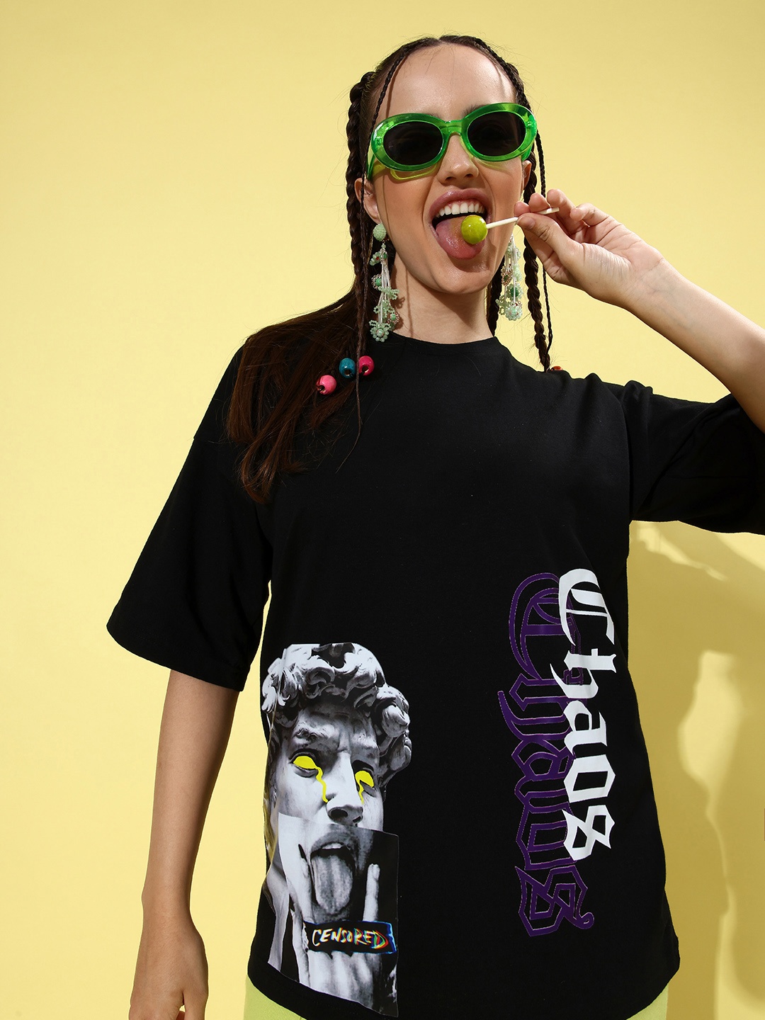 

Stylecast X Hersheinbox Women Classy Black Graphic Tee