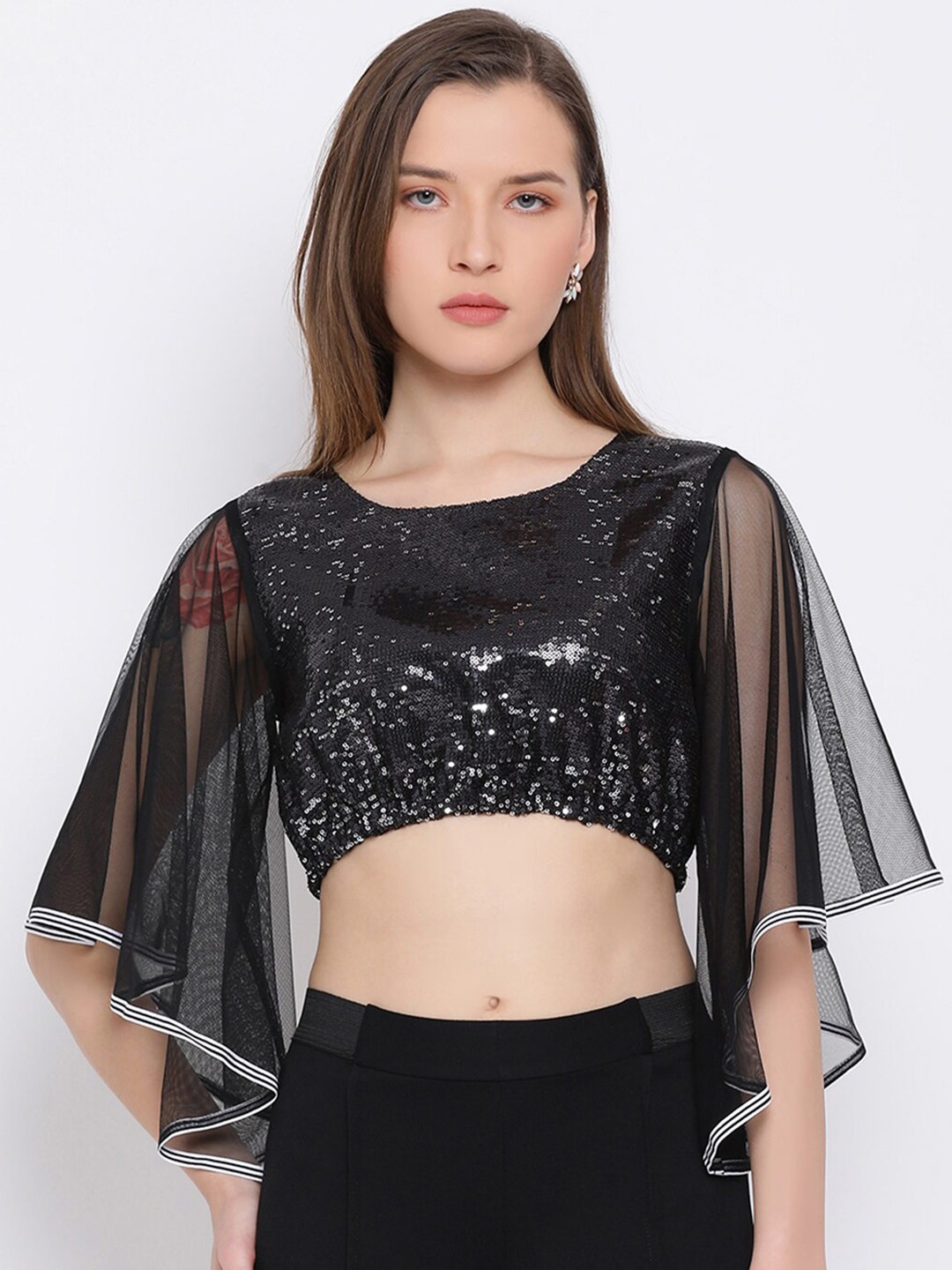 

DRAAX Fashions Women Black Embellished Crop Top