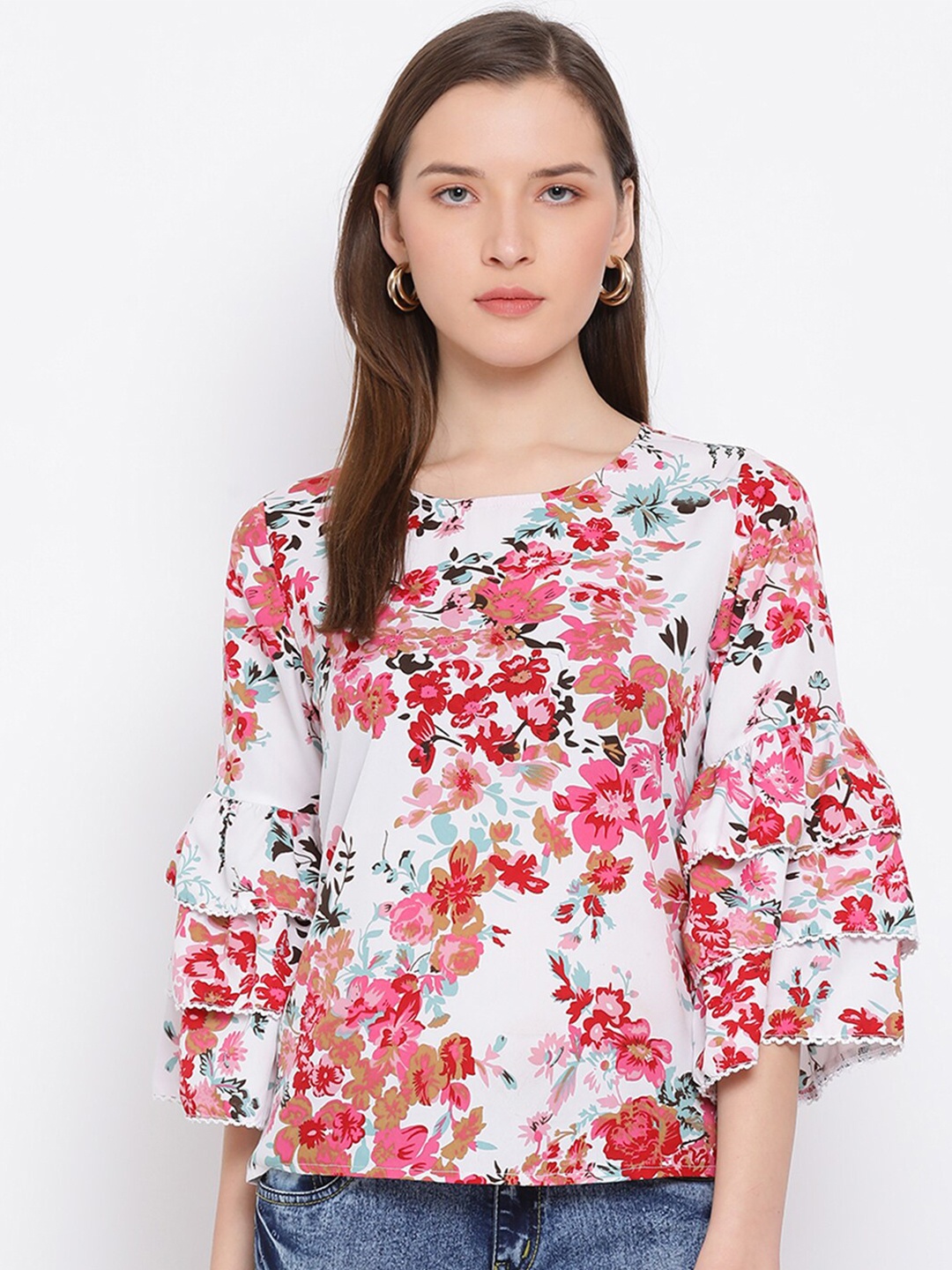 

DRAAX Fashions White Floral Printed Top