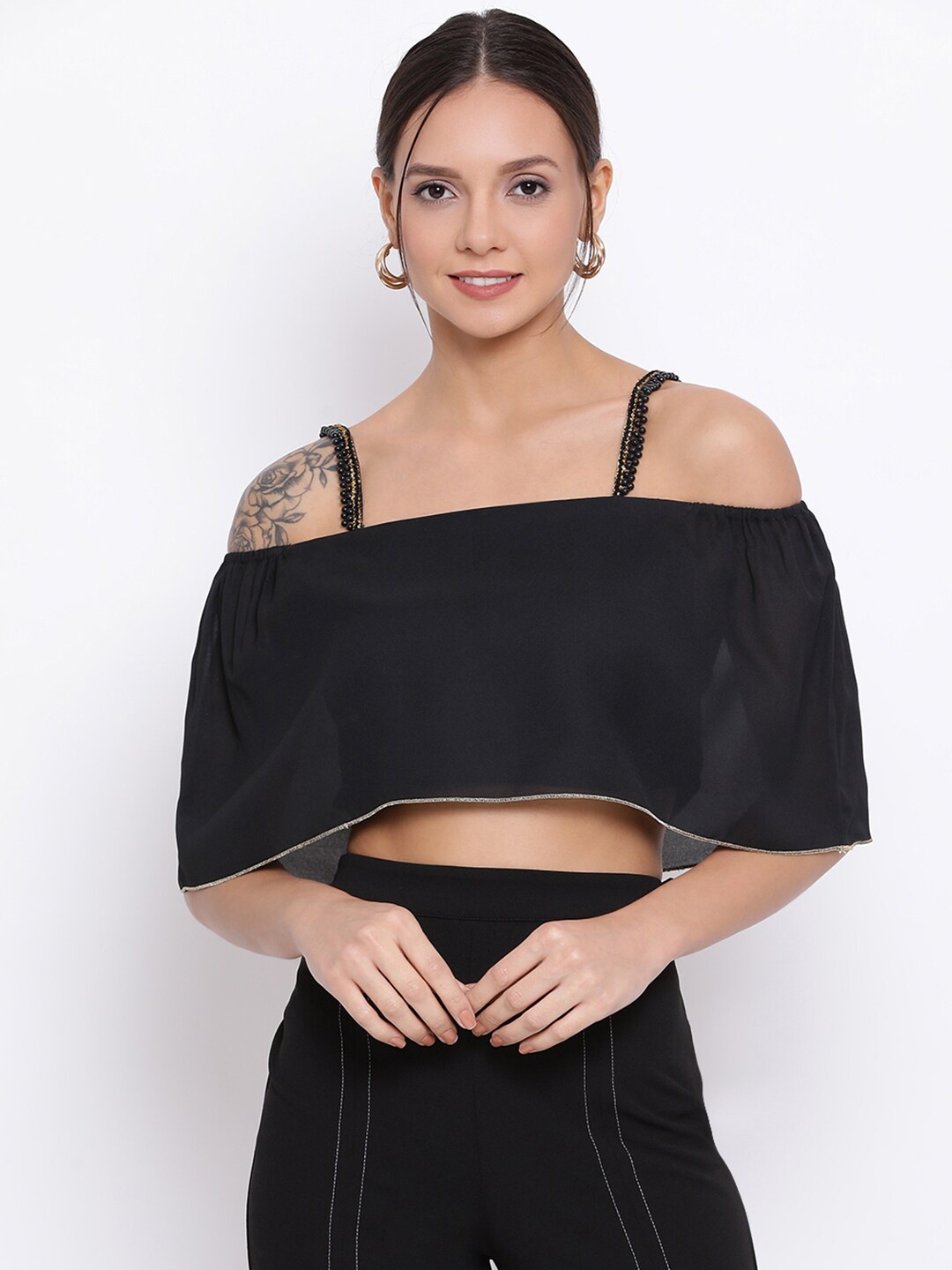 

DRAAX Fashions Black Bardot Crop Top