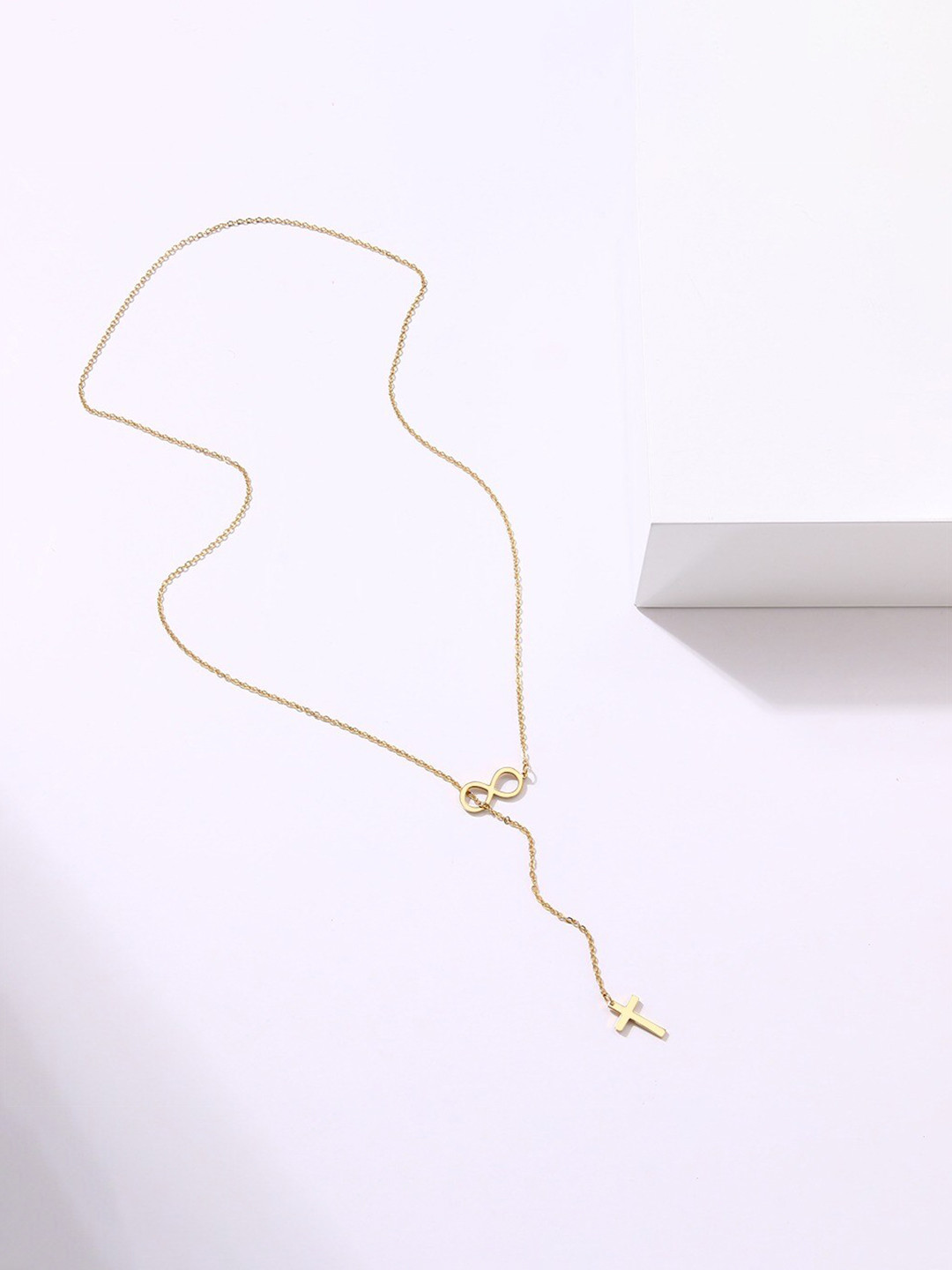 

Pinapes Unisex Gold-Toned Gold-Plated Oxidised Necklace With Infinity Love Cross Pendant