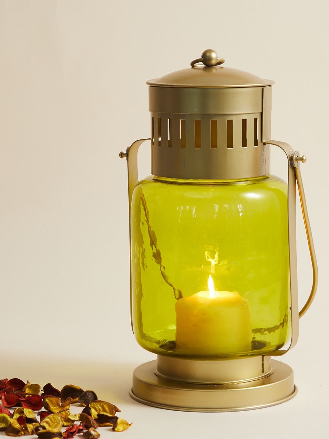 

Home Centre Green & Gold Solid Hanging Lantern Candle Holder