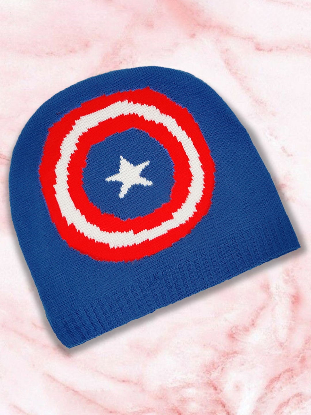 

Free Authority Men Blue & White Captain America Printed Beanie