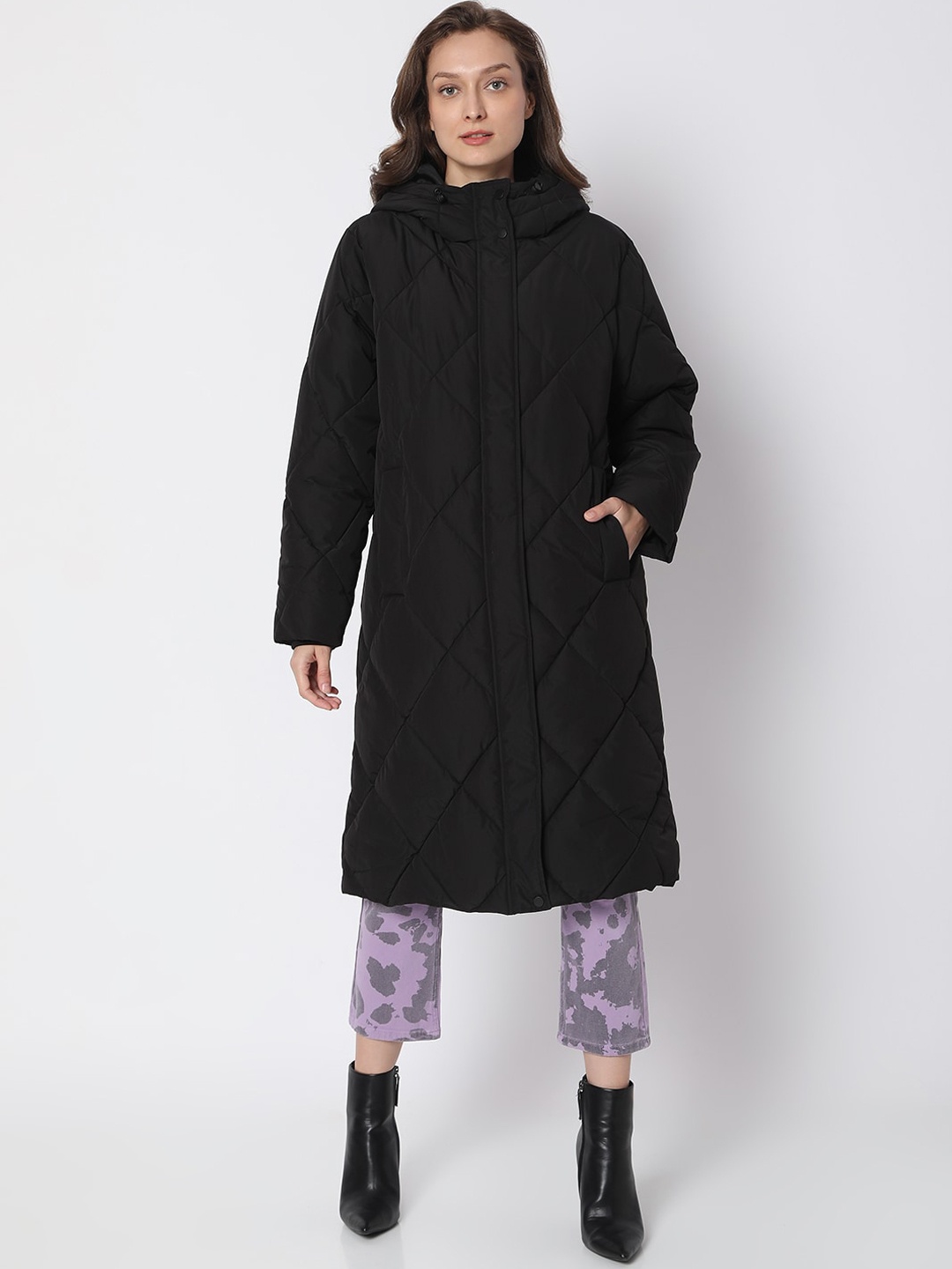 

Vero Moda Women Black Solid Hooded Overcoat