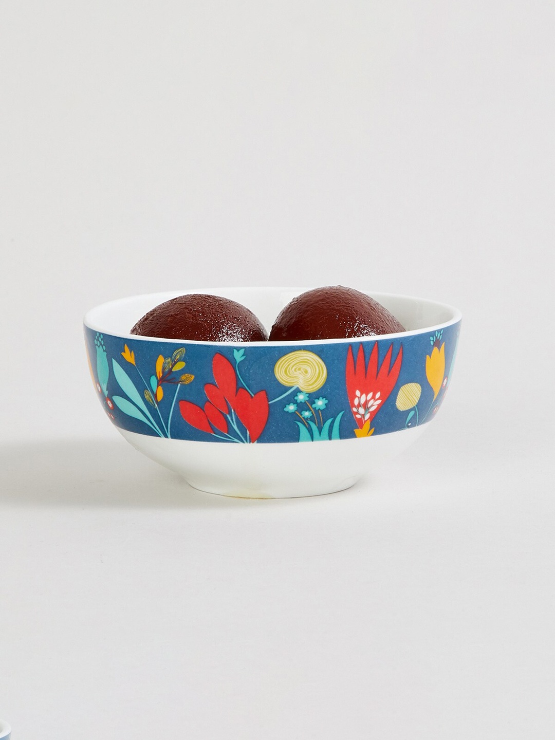 

Home Centre White & Blue Floral Printed Dishwasher safe Bone China Glossy Bowls