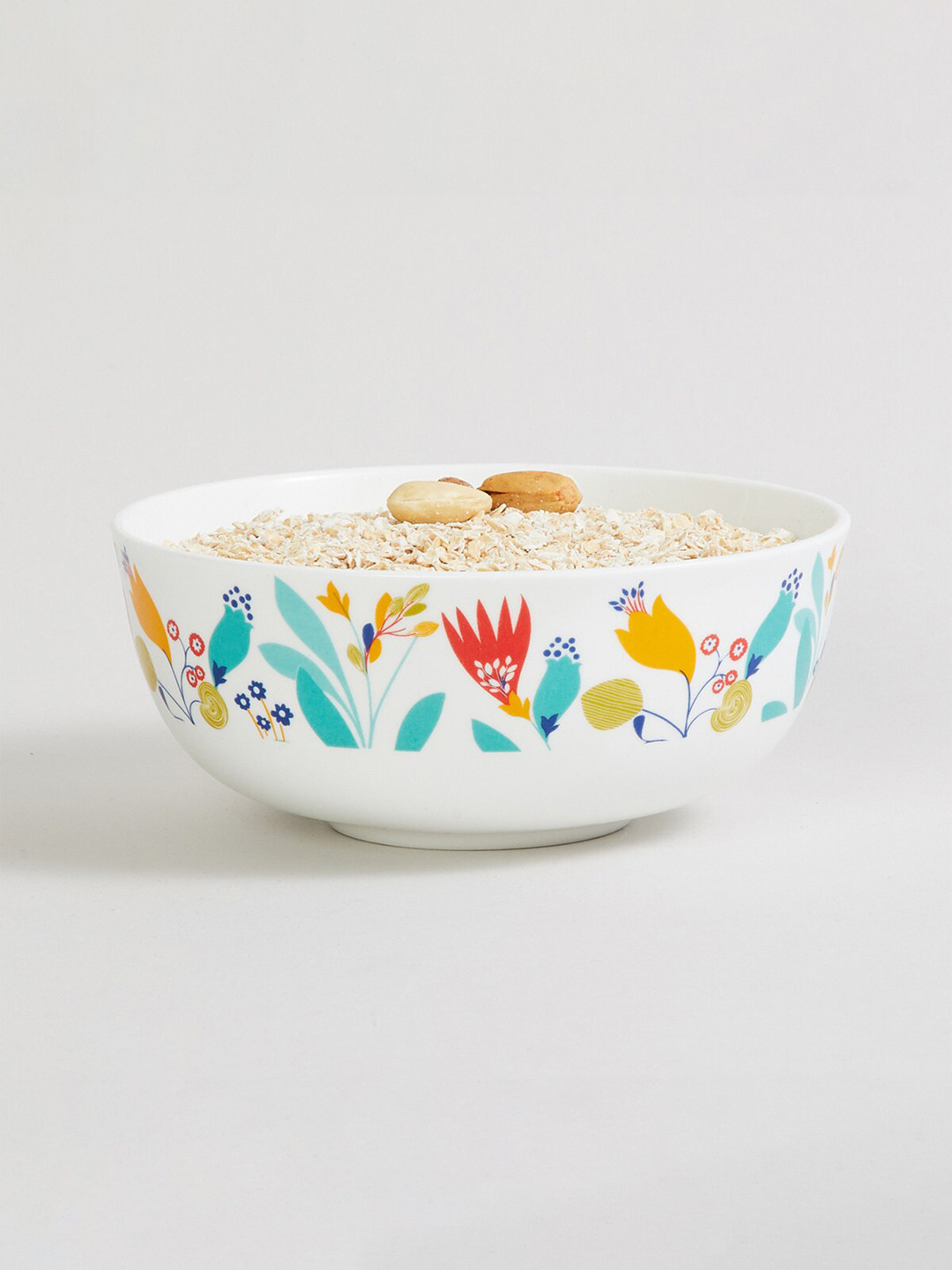 

Home Centre White & Yellow Printed Dishwasher safe Bone China Glossy Bowl