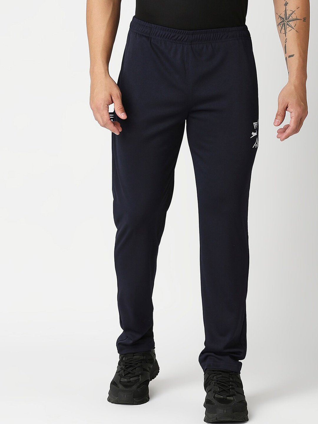 

Black Panther Men Navy Blue Solid Mid-Rise Acti Fit Track Pants