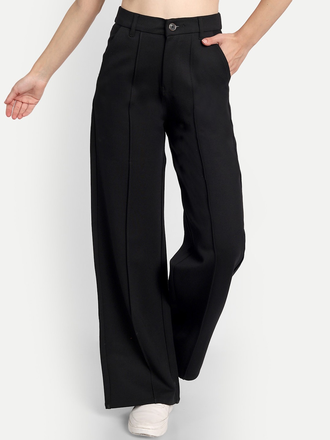 

Next One Women High-Rise Pleated Korean Trousers, Black