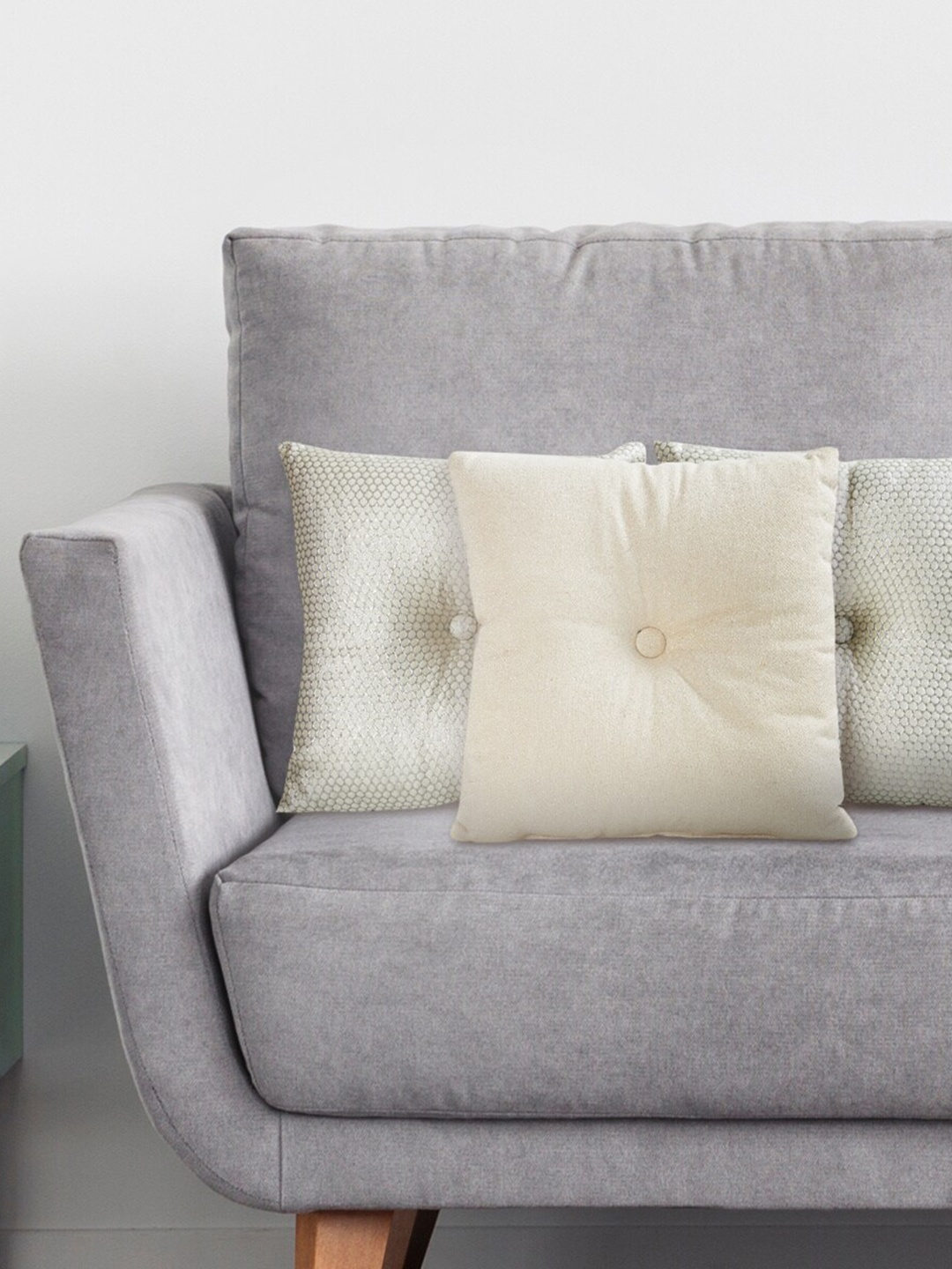 

Home Centre Set Of 3 Silver-Coloured Self-Design Square Cushions
