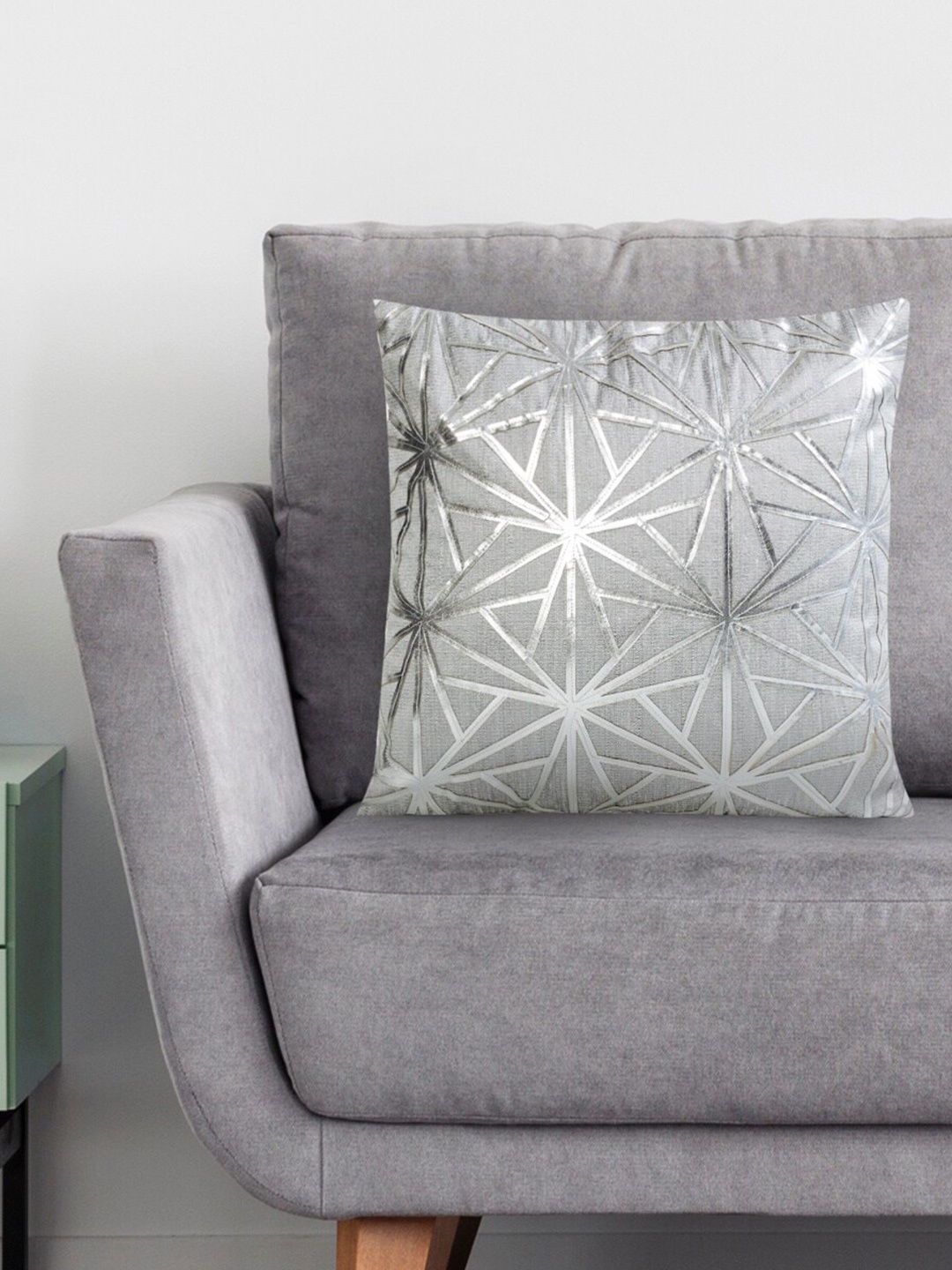 

Home Centre Silver-Toned Embellished Square Cushion Cover