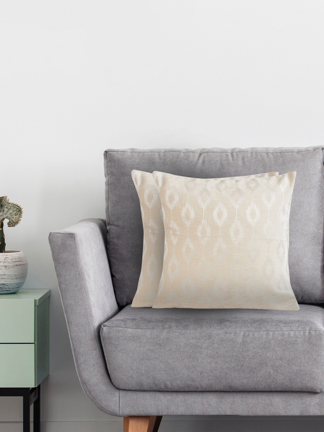 

Home Centre Beige & White Set of 2 Geometric Square Cushion Covers