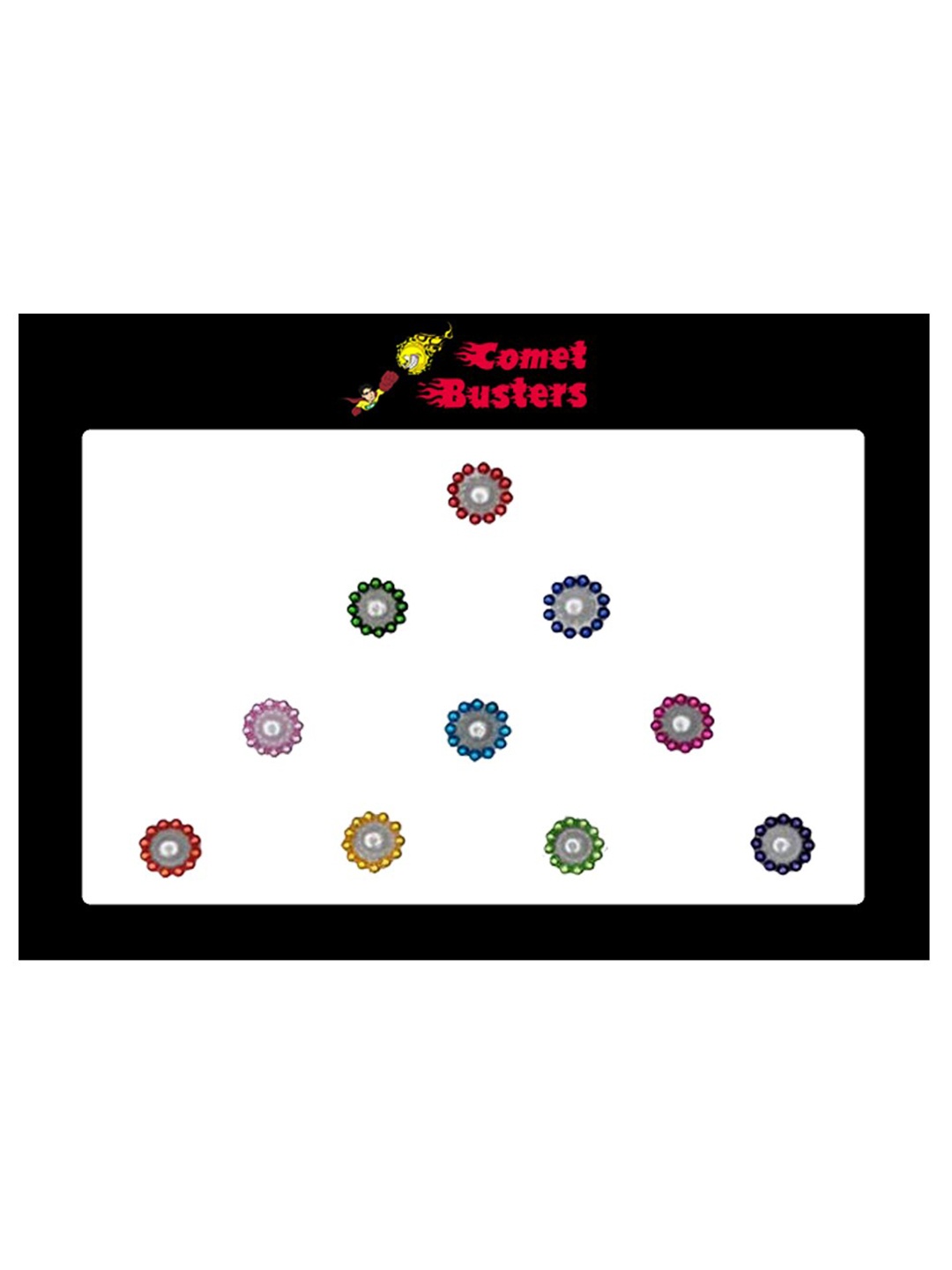 

Comet Busters 10 Pcs Multi-Coloured Circular Shaped Stone Studded Reusable Bindi