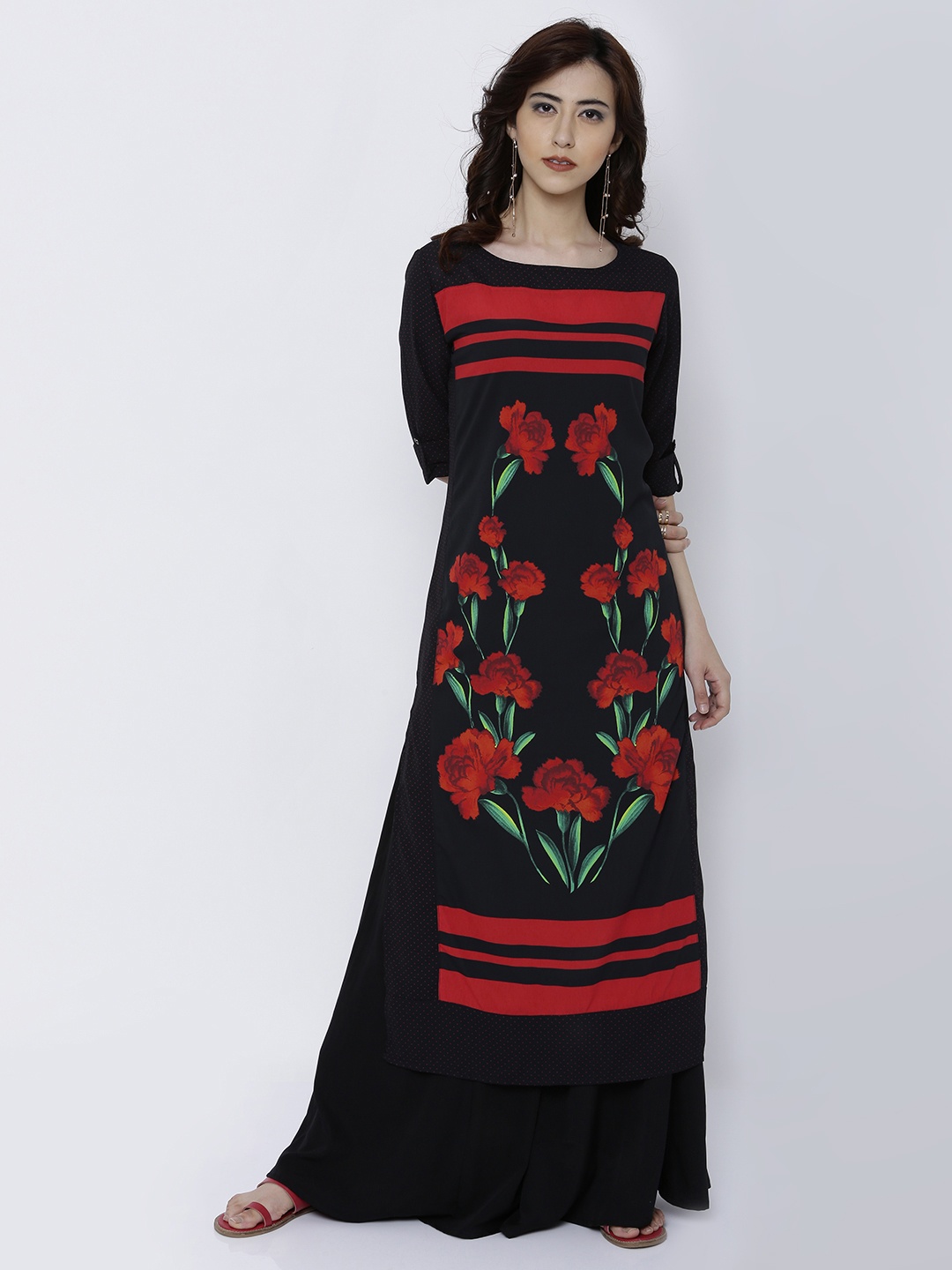 

Vishudh Women Black & Red Printed Straight Kurta