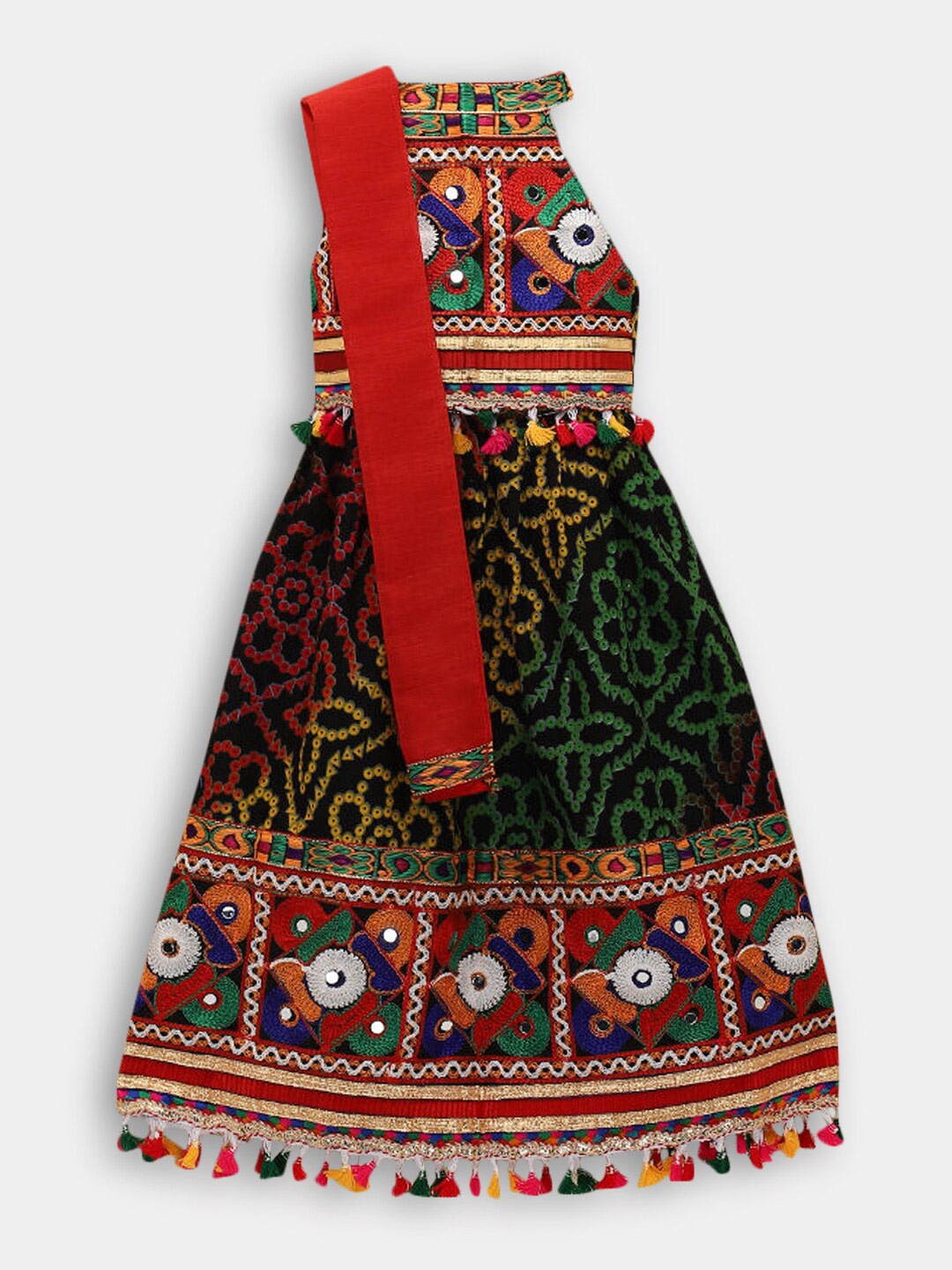 

Hopscotch Girls Multicolored Embroidered Ready to Wear Lehenga & Blouse With Dupatta, Black