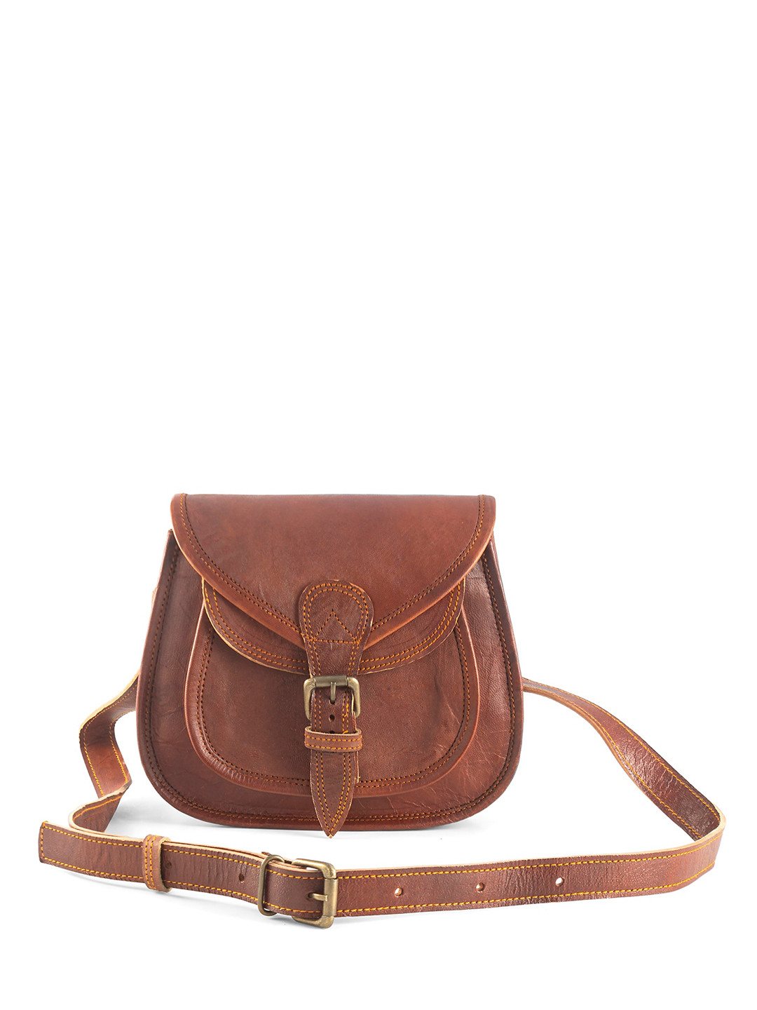 

Goatter Brown Leather Structured Sling Bag