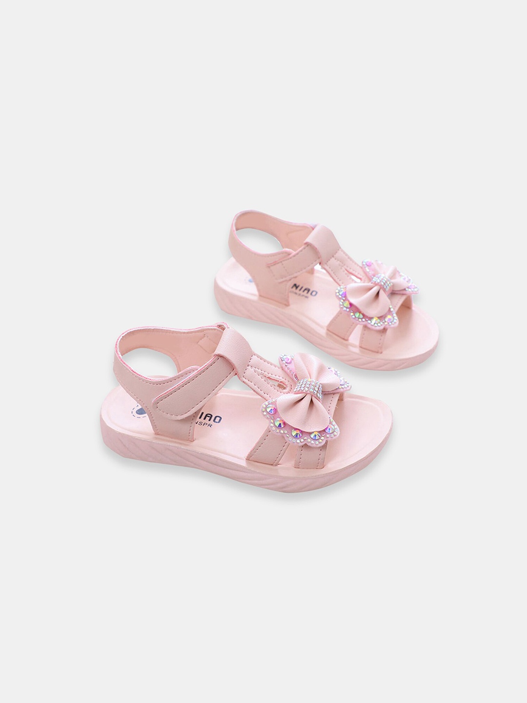 

Hopscotch Girls Pink Embellished Open Toe Flats with Bows