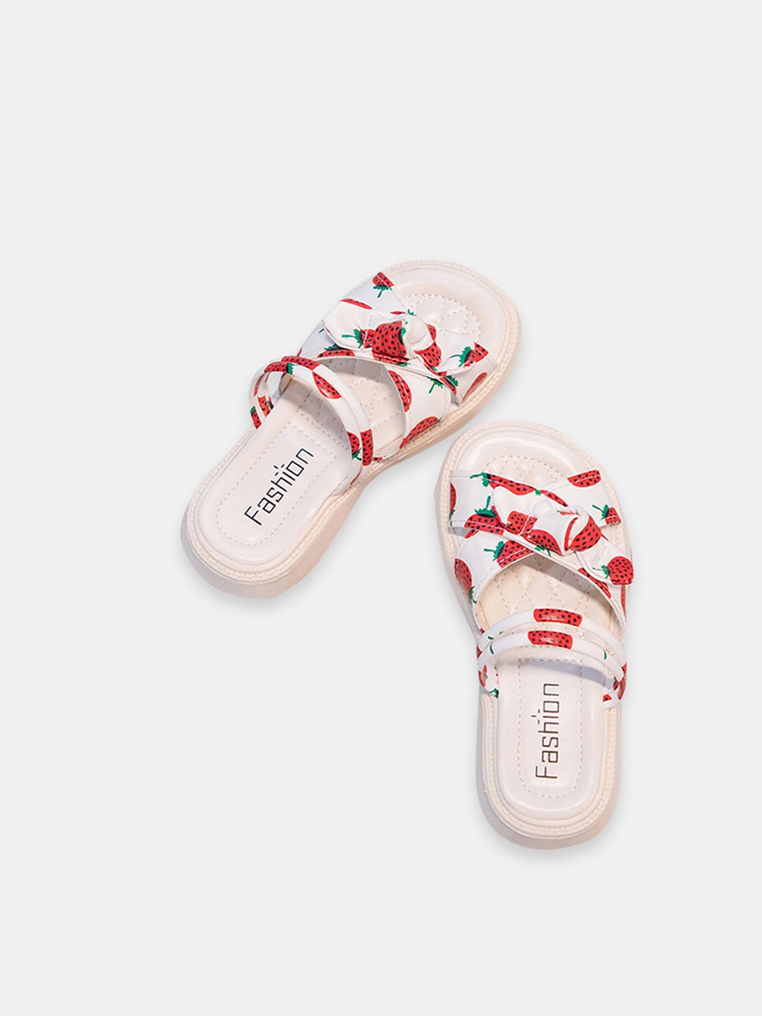 

Hopscotch Girls Red Printed Open Toe Flats with Bows