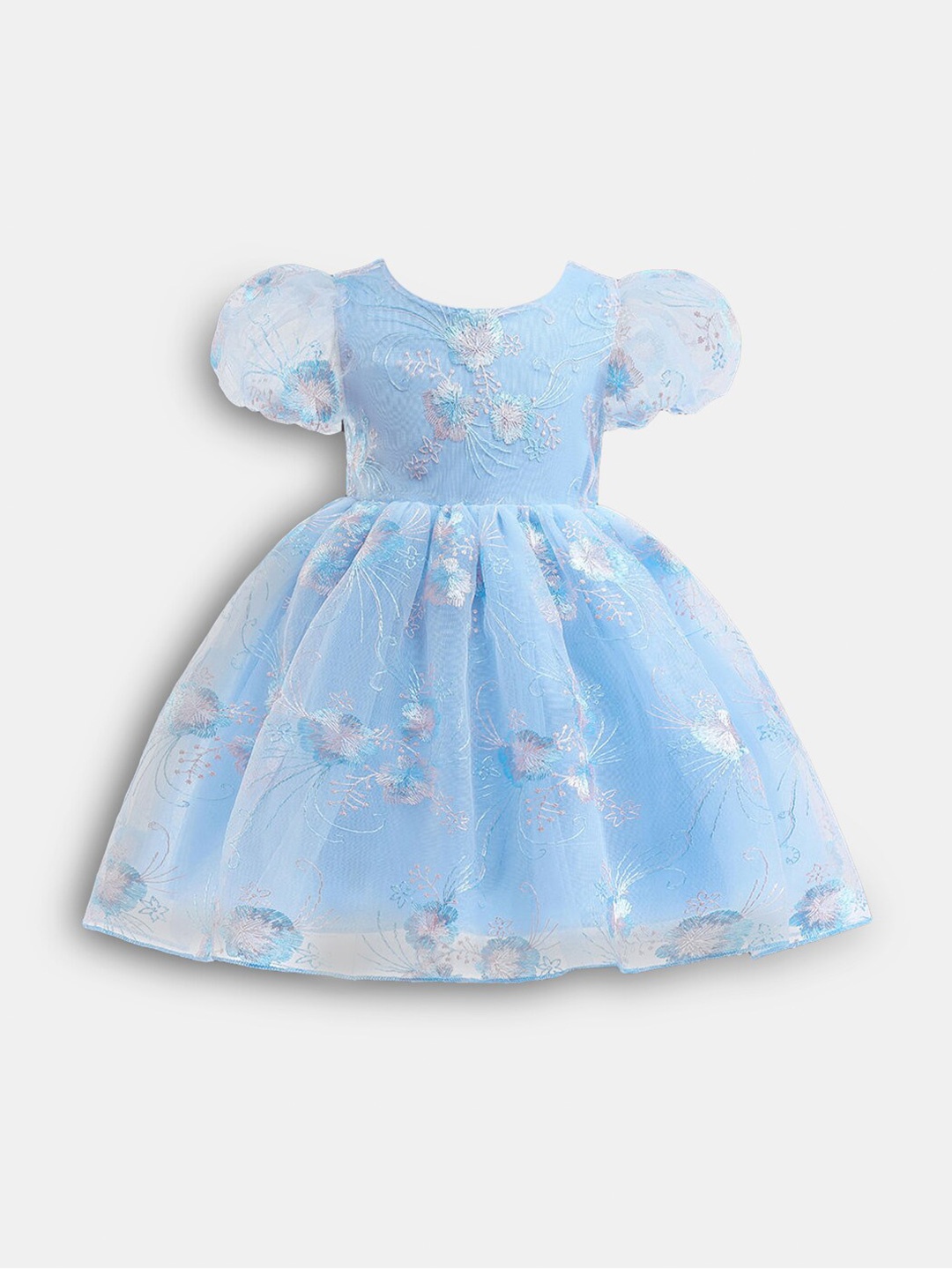 

Hopscotch Girls Blue Floral Embroidered Fit & Flare Dress