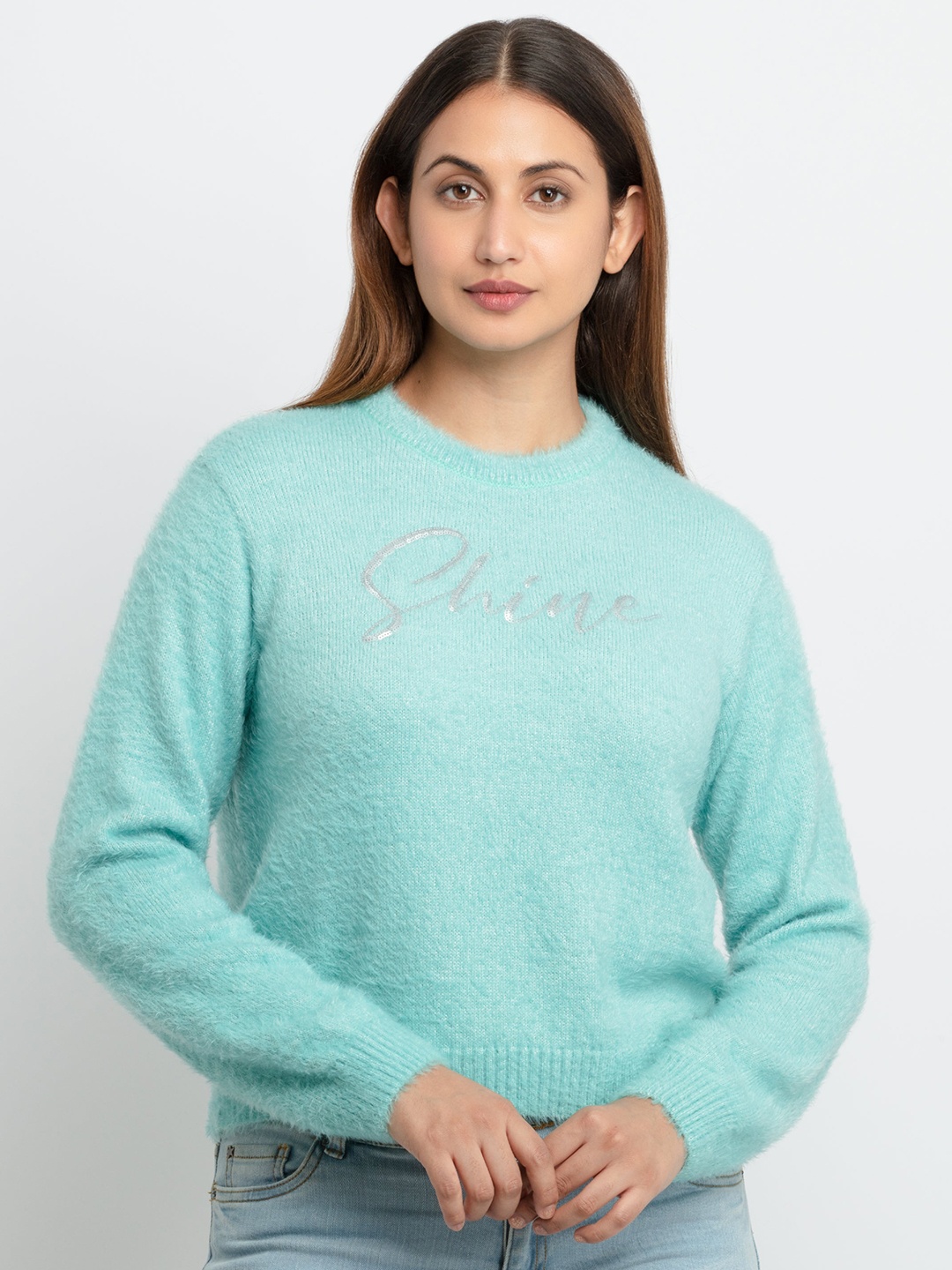 

Status Quo Women Blue & Silver-Toned Pullover