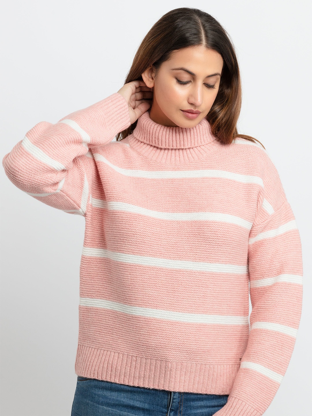 

Status Quo Women Pink & White Striped Pullover