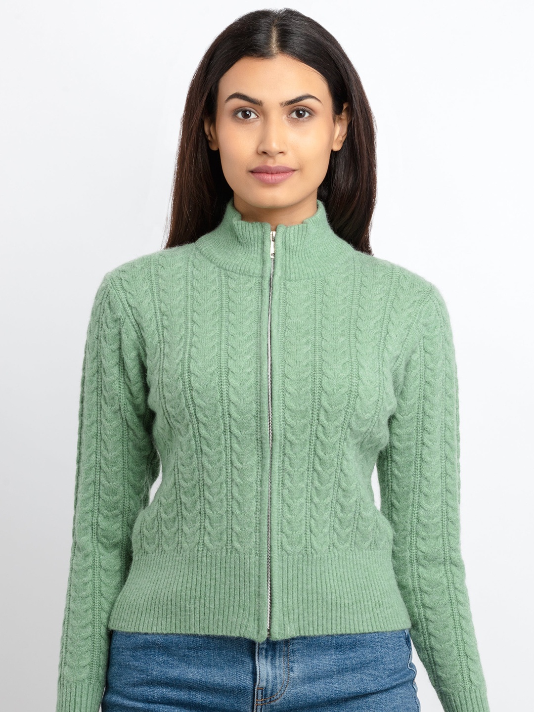

Status Quo Women Green Cable Knit Cardigan