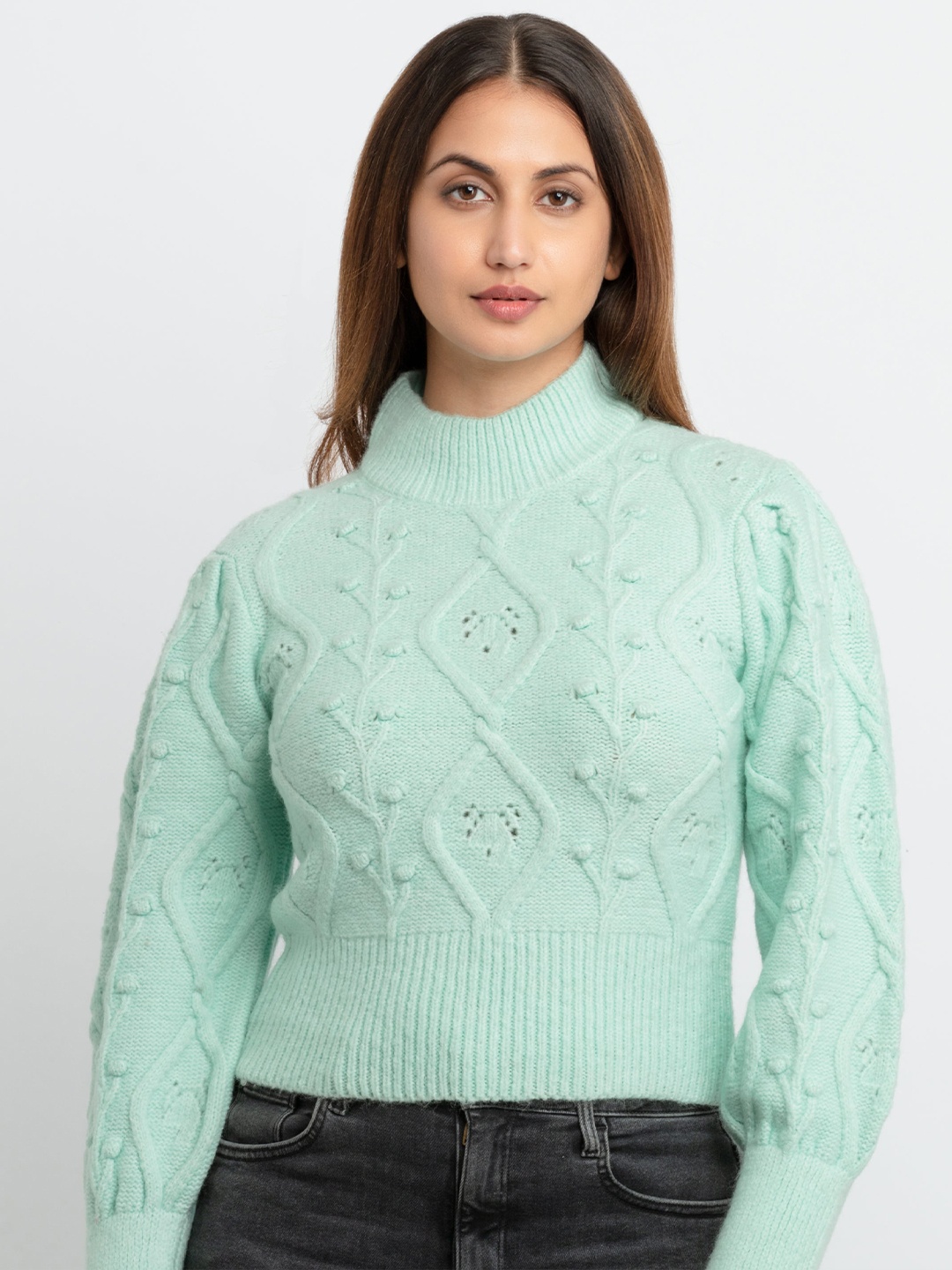 

Status Quo Women Blue Cable Knit Pullover