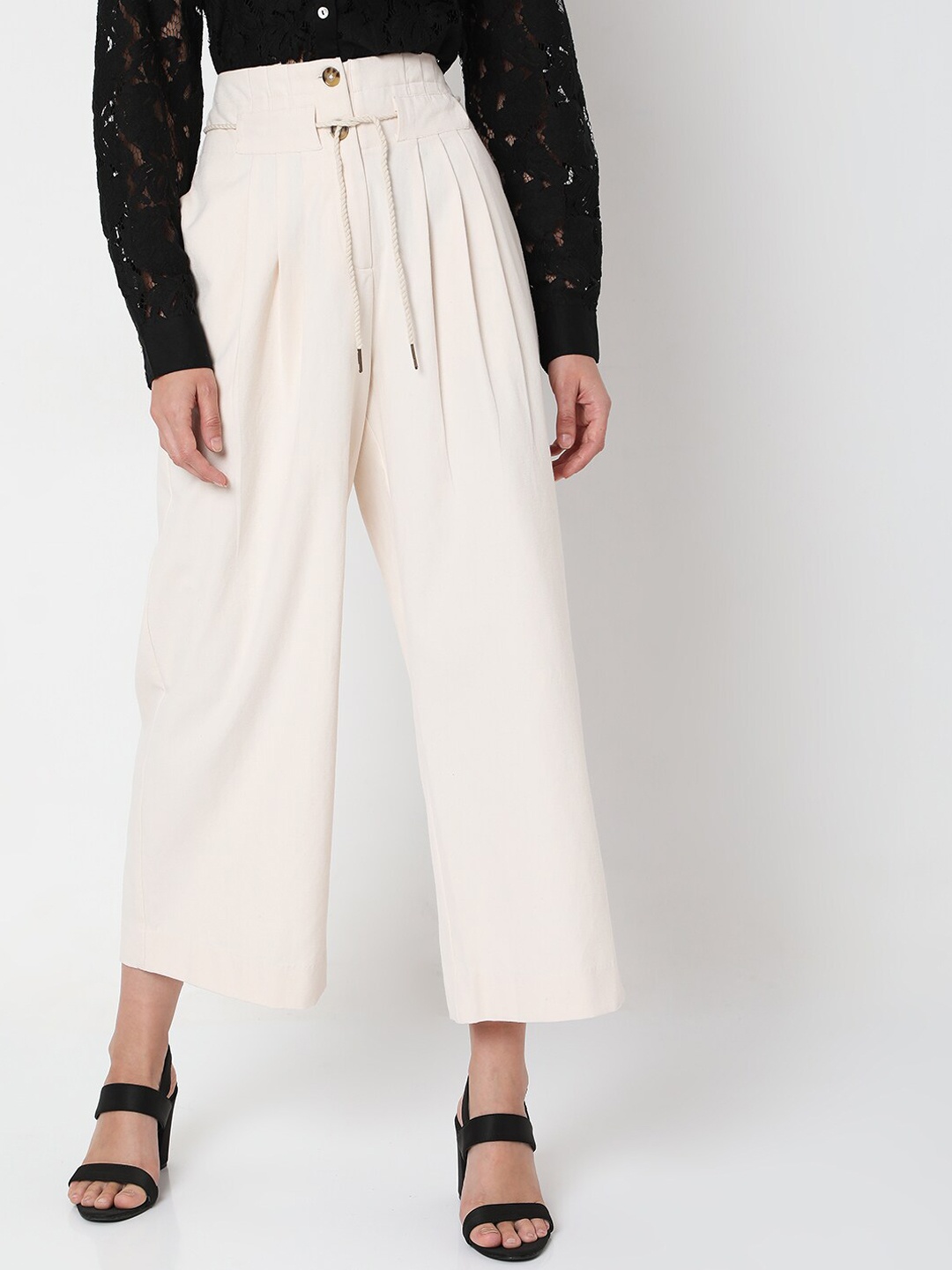 

Vero Moda Women Cream-Coloured High-Rise Trouser