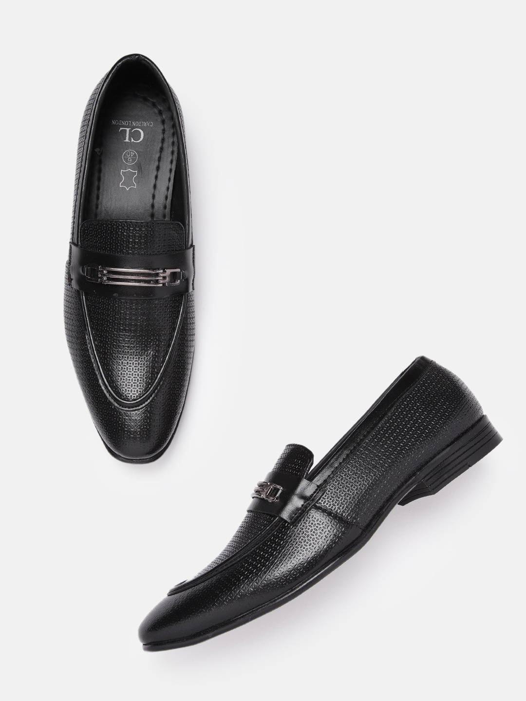 

Carlton London Men Black Textured Semiformal Horsebit Loafers