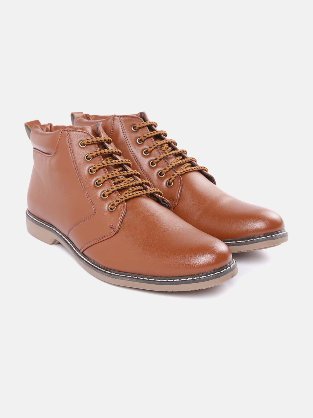 

Carlton London Men Tan Brown Solid Mid-Top Flat Boots