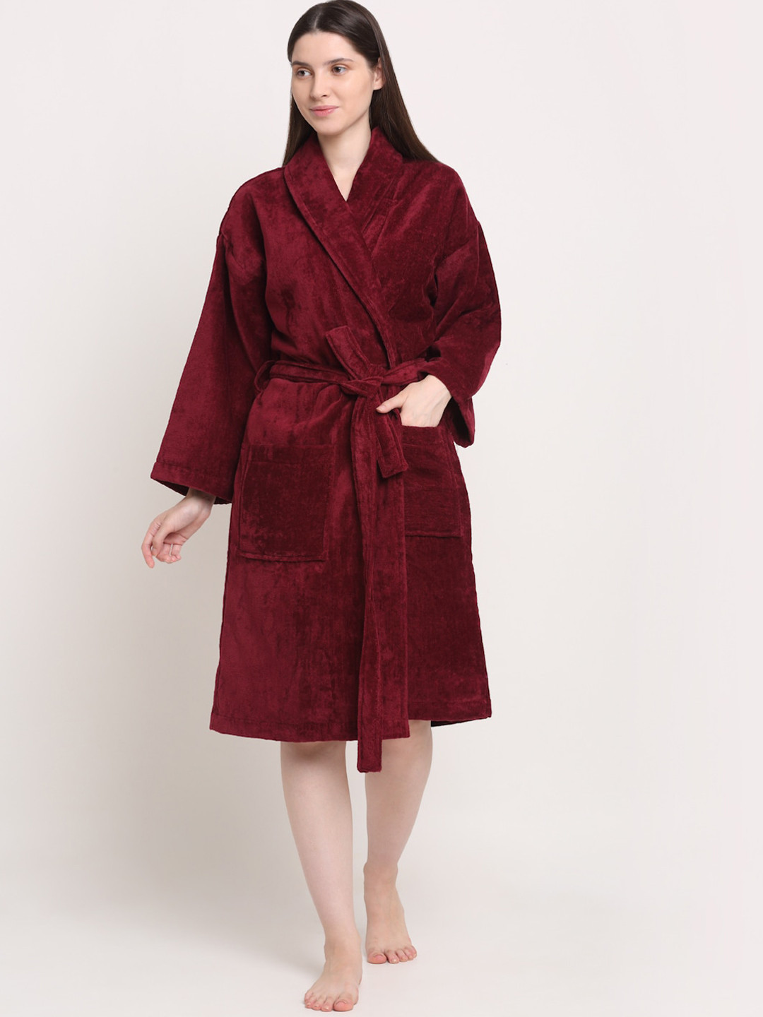 

Creeva Unisex Red Solid Bathrobe