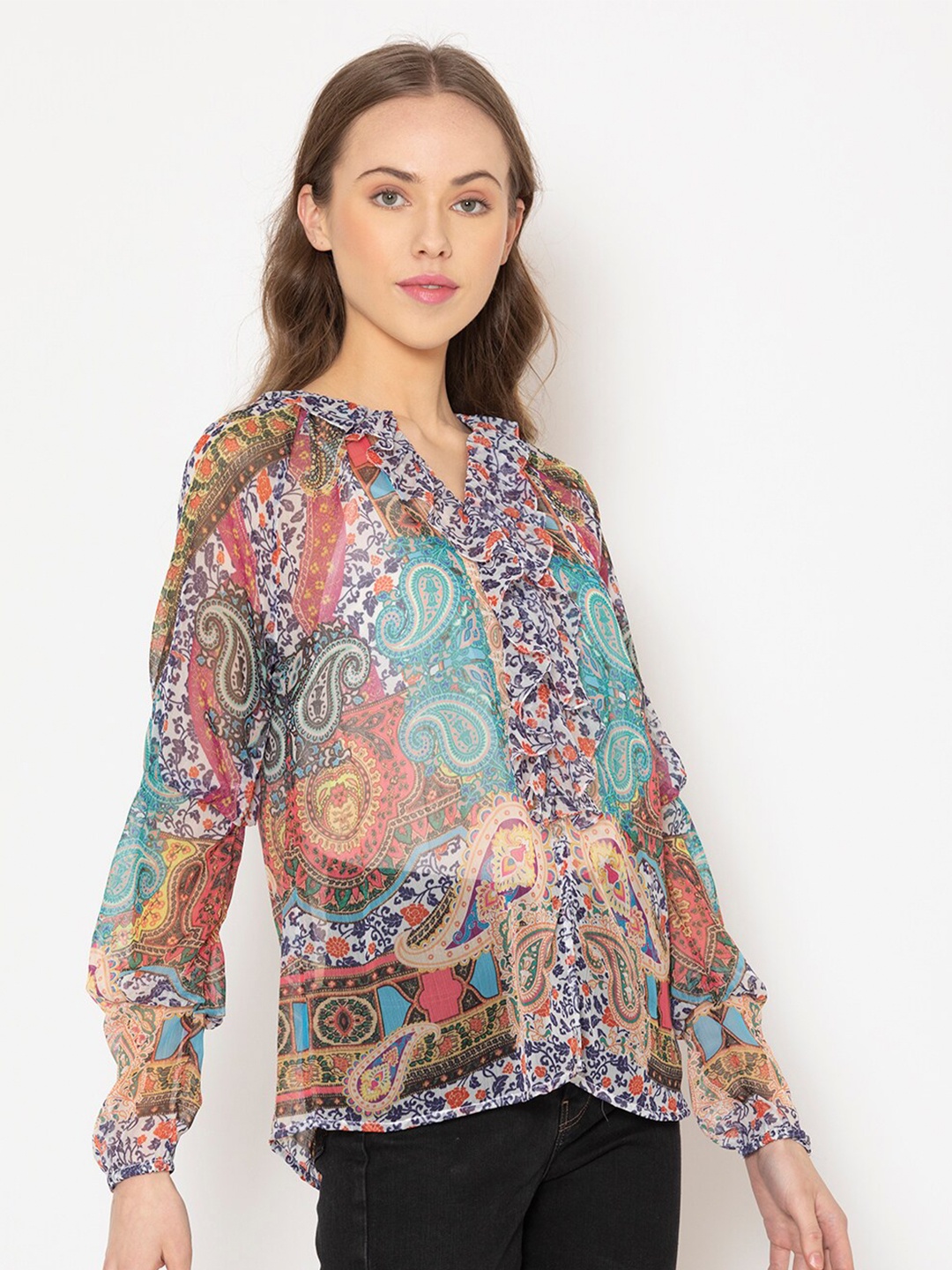 

SHAYE Women Multicolored Ethnic Motifs Printed Top, Multi