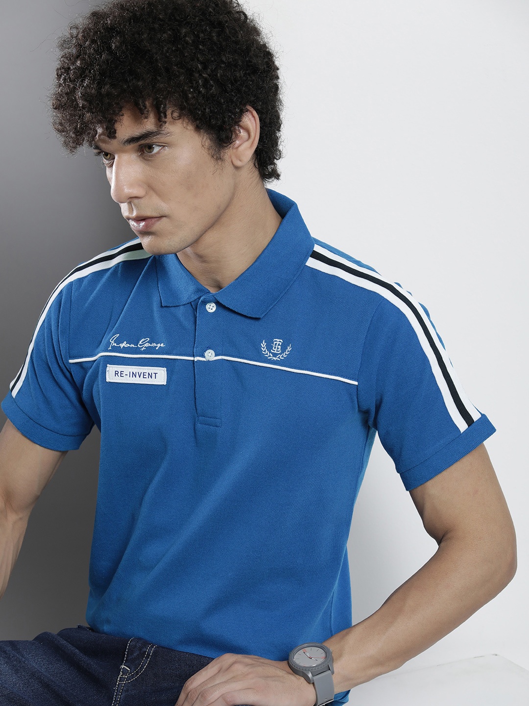 

The Indian Garage Co Men Blue Polo Collar Slim Fit T-shirt
