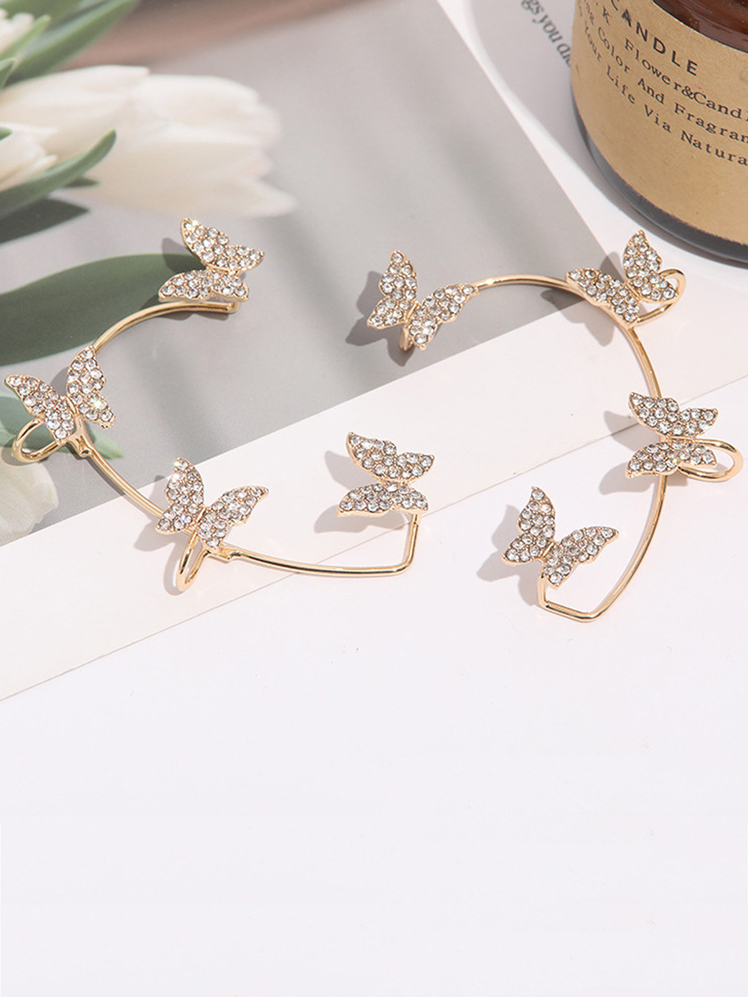 

Vembley Women Gold-Plated & White Contemporary Ear Cuff Earrings