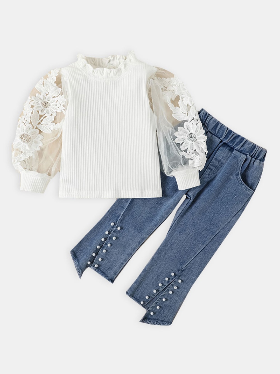 

Hopscotch Girls White & Blue Embellished Top with Jeans