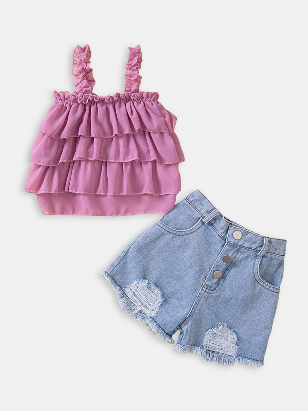 

Hopscotch Girls Pink & Blue Ruffled Top with Shorts