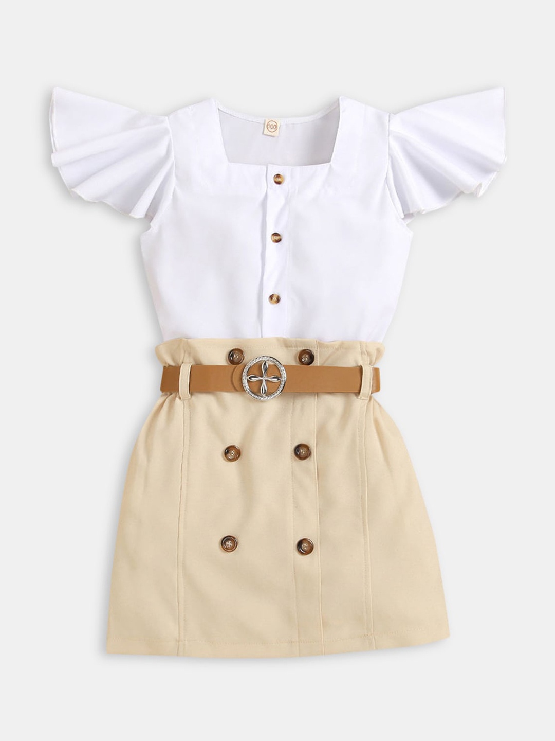 

Hopscotch Girls White & Brown Solid Top with Skirt