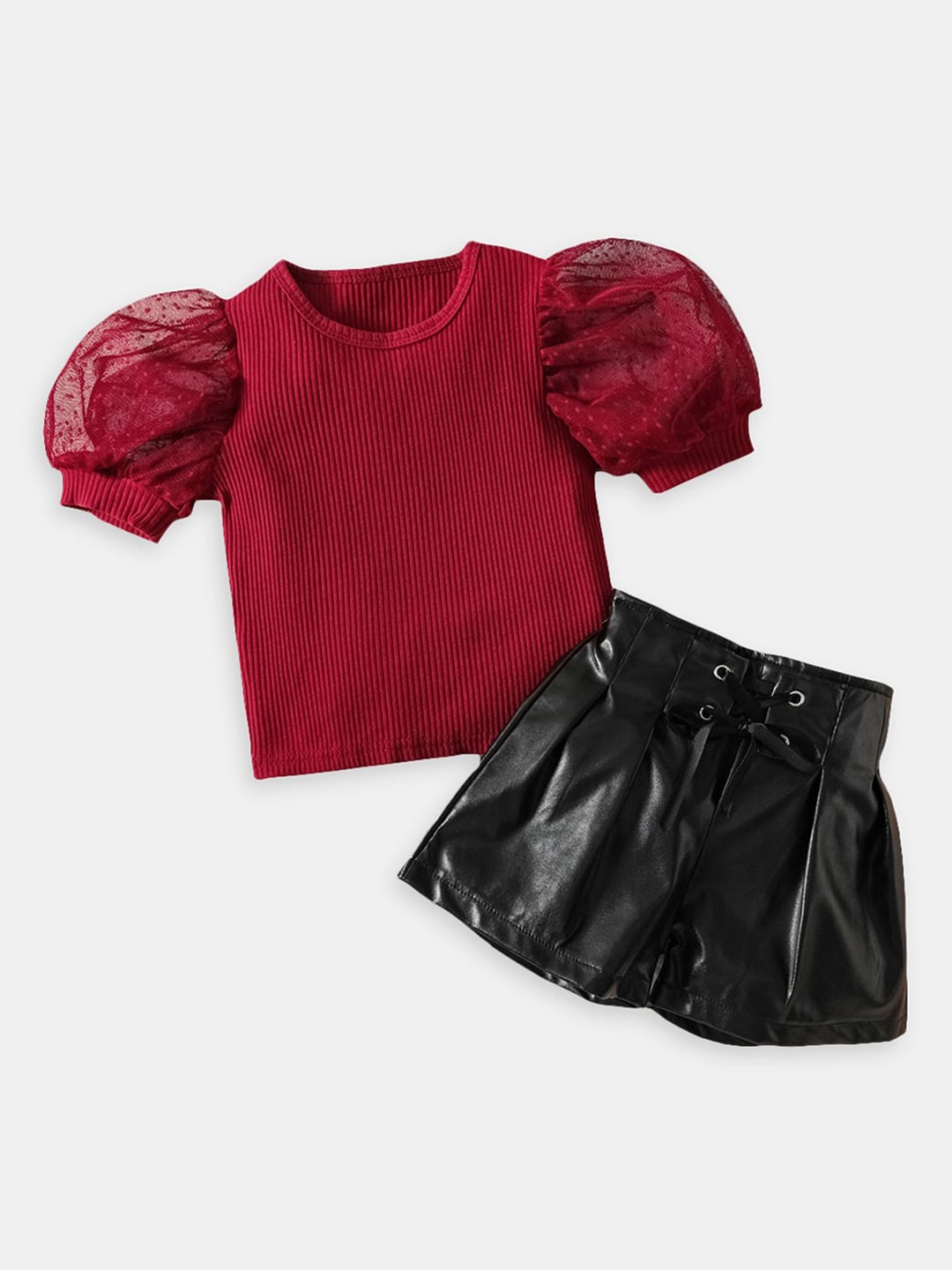 

Hopscotch Girls Red & Black Solid Top with Shorts