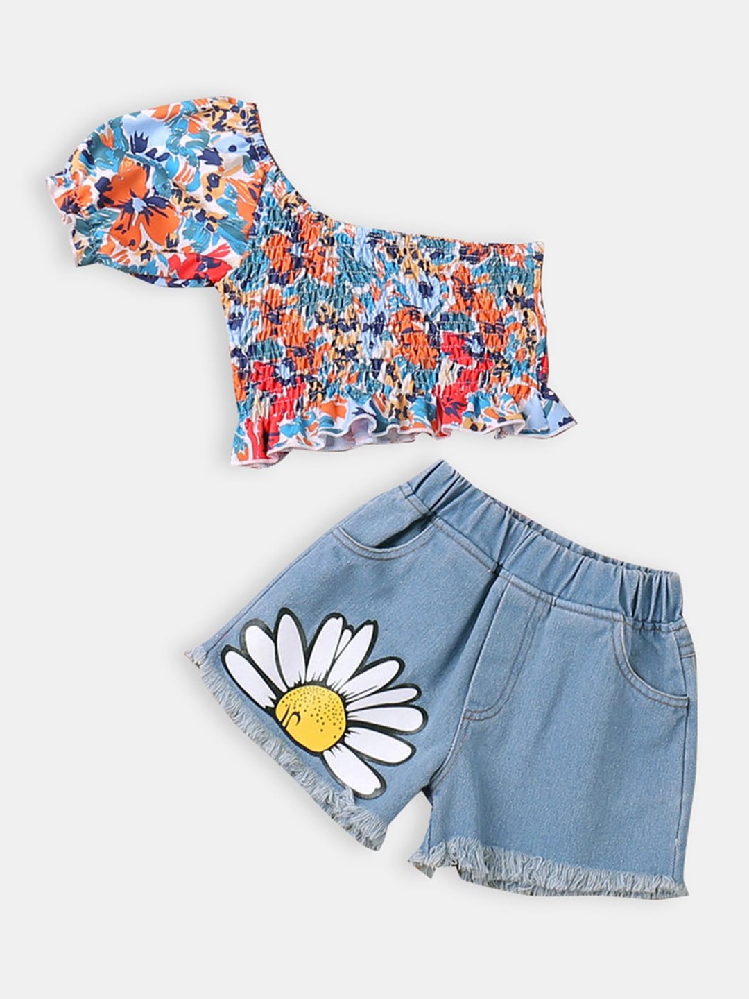 

Hopscotch Girls Blue & Red Printed Top with Shorts
