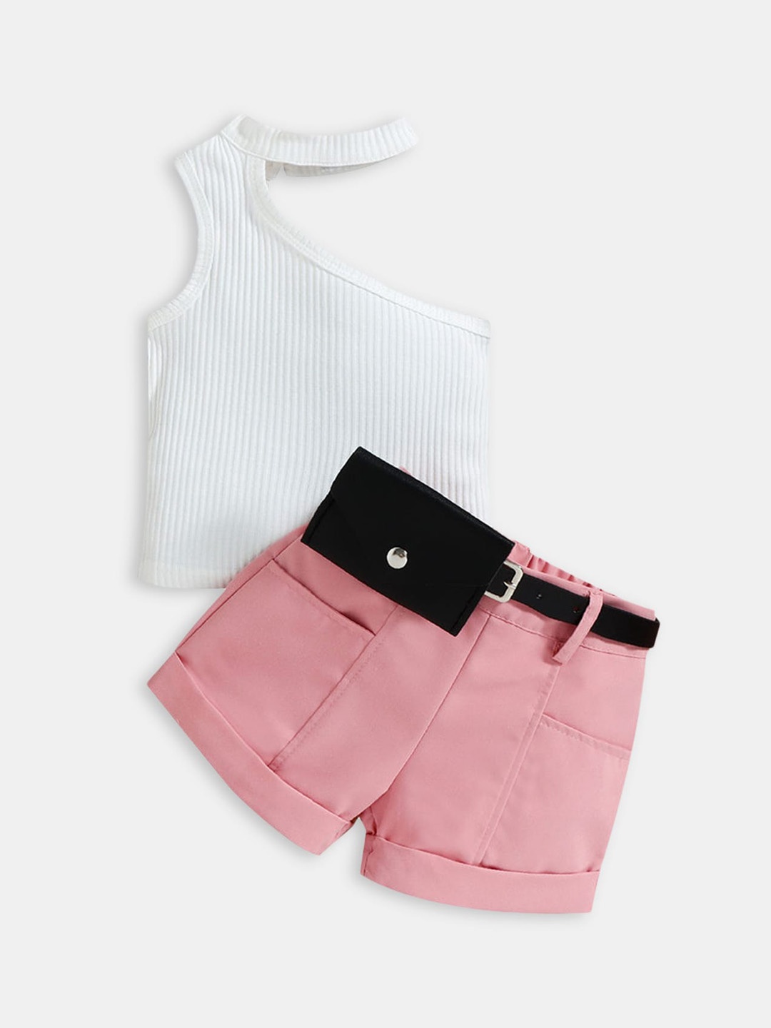 

Hopscotch Girls White & Pink Solid Top with Shorts