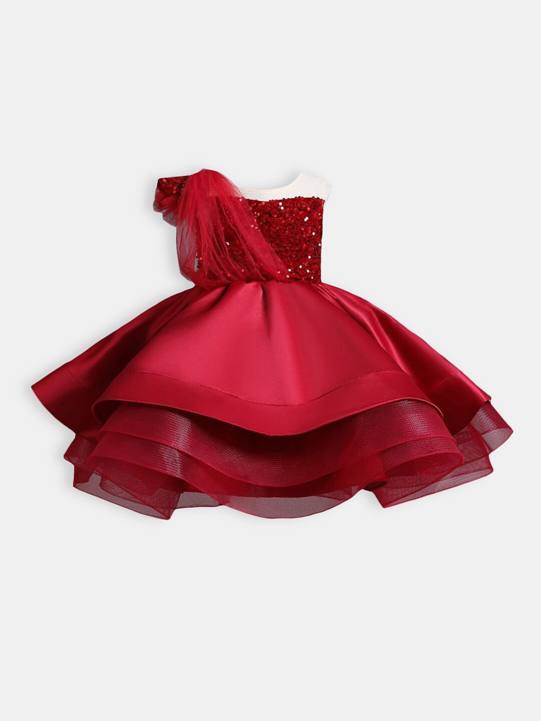 

Hopscotch Girls Red Embellished One Shoulder Party Dress