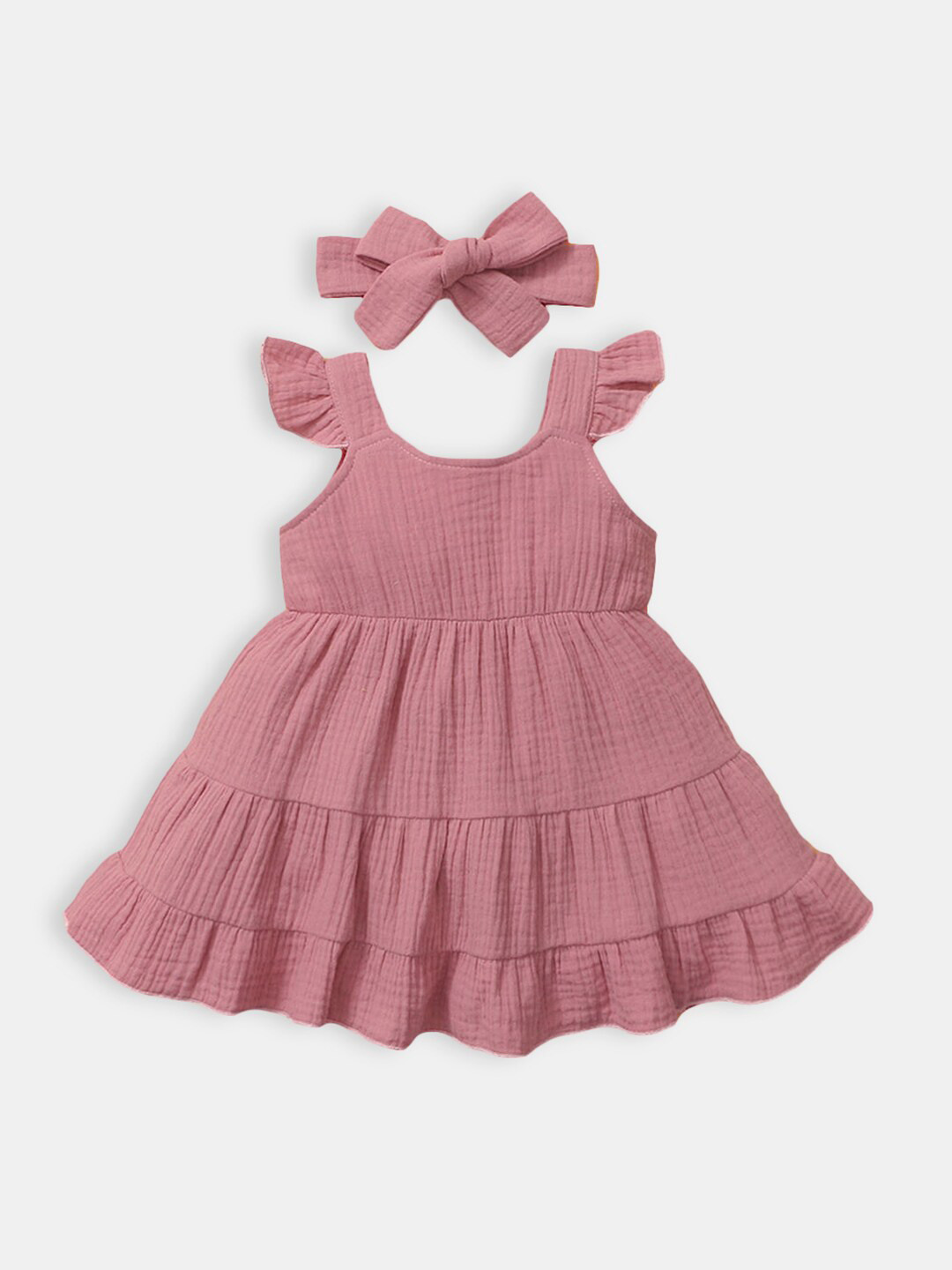 

Hopscotch Girls Pink Tiered Dress with Headband